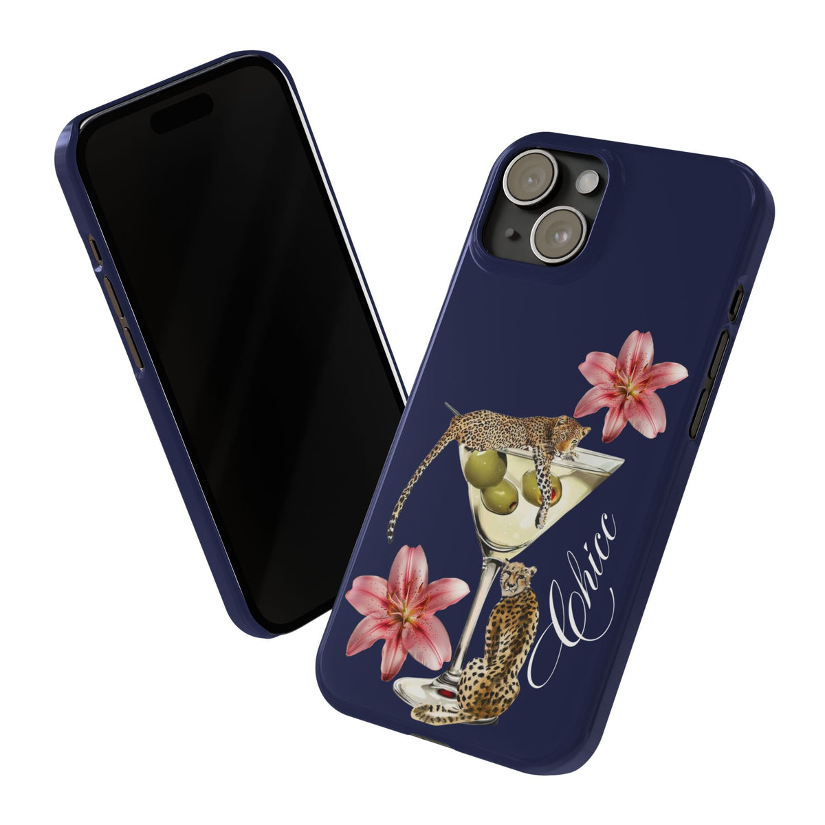 Heritage Cheetah Martini Slim Phone Case — Floral Cocktail Design