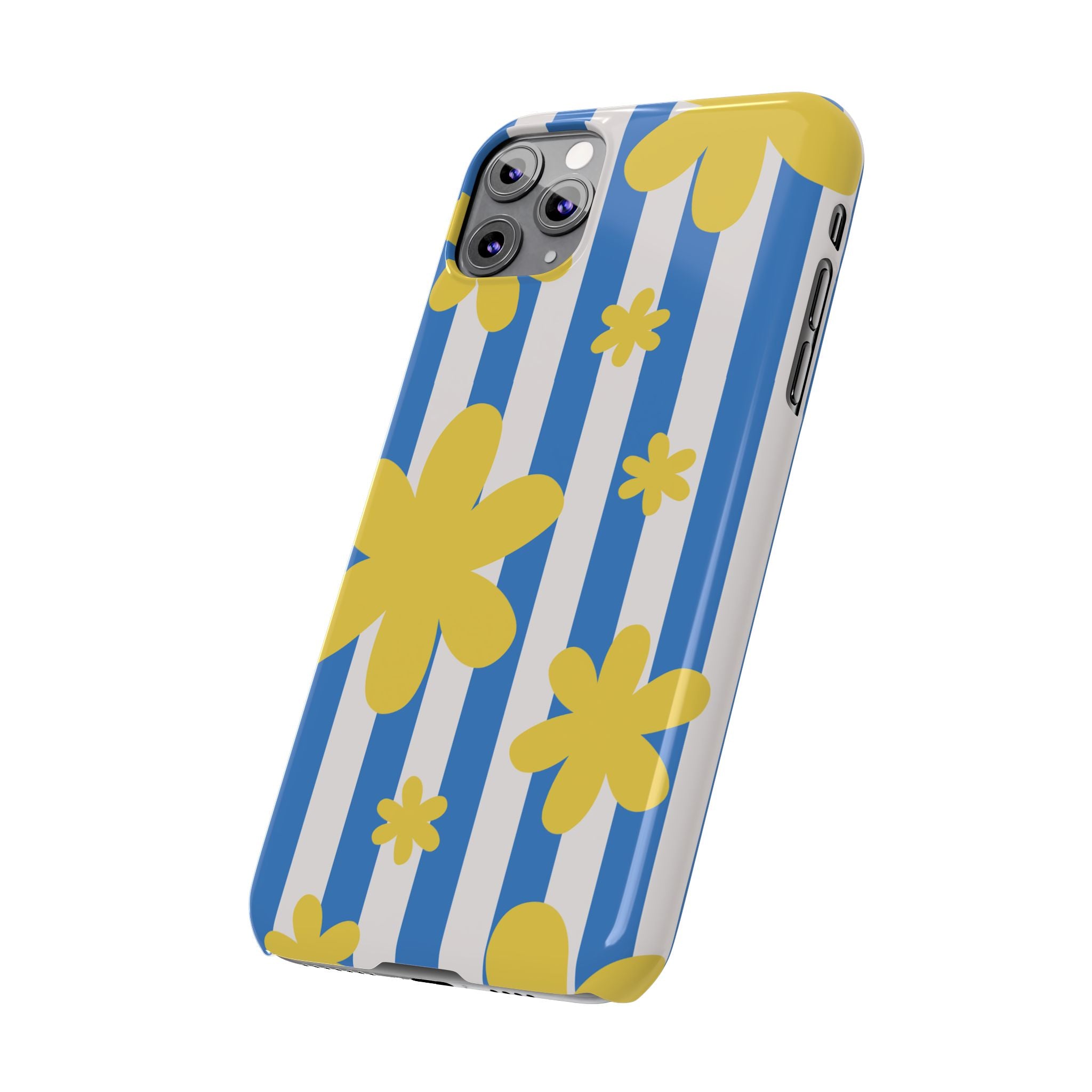 Retro Blue Stripes with Yellow Flower Pattern