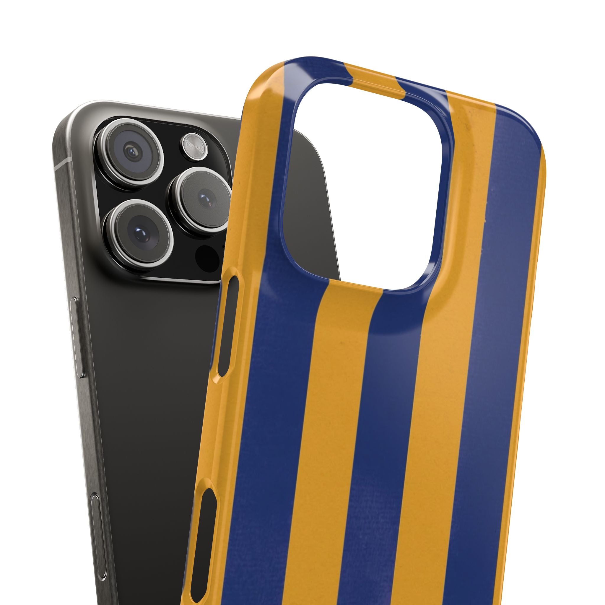 Striped Navy & Gold Slim Phone Case — "Chicc" Script Accent