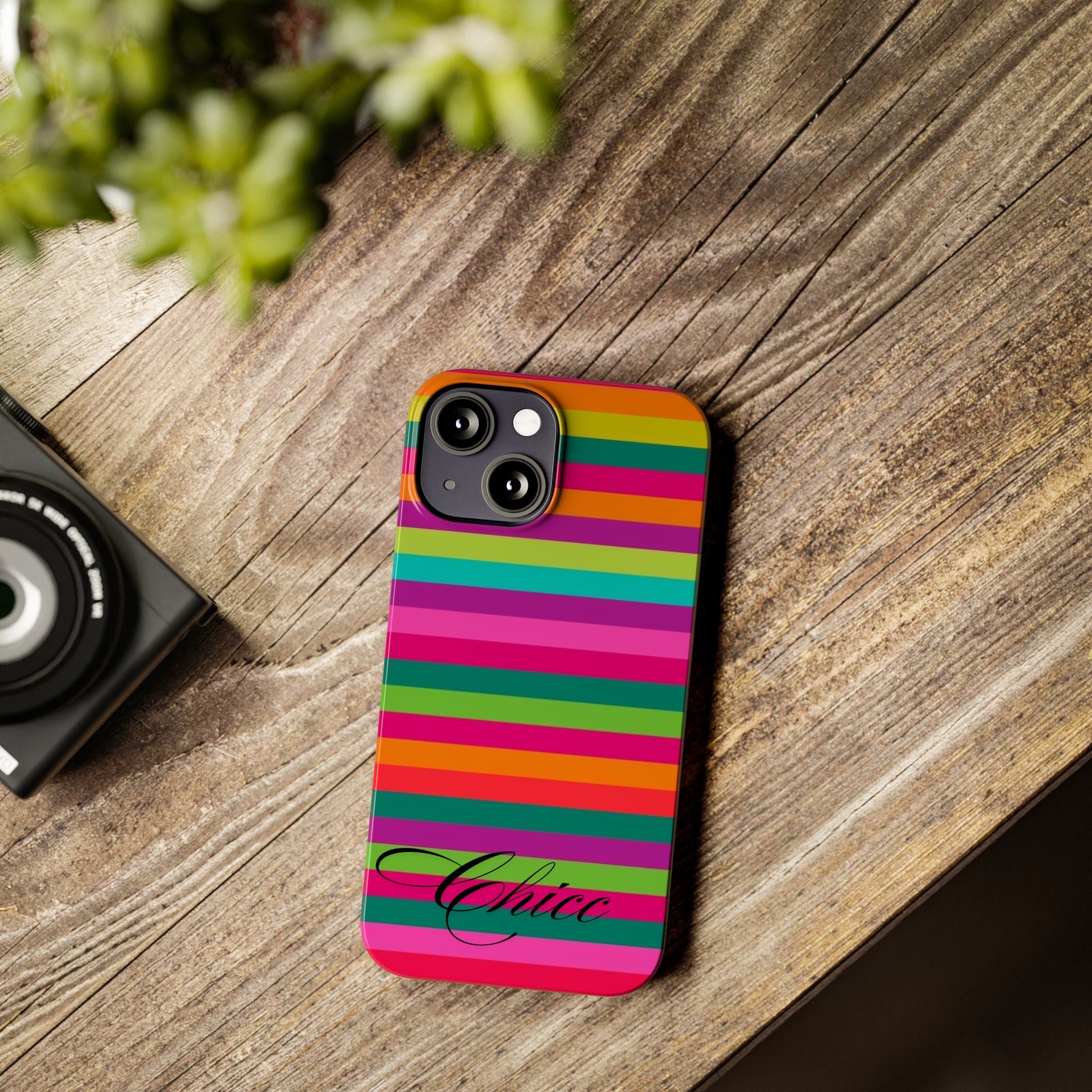 Chic Stripes Slim Phone Case — Colorful Rainbow Stripe Monogram Phone Cover