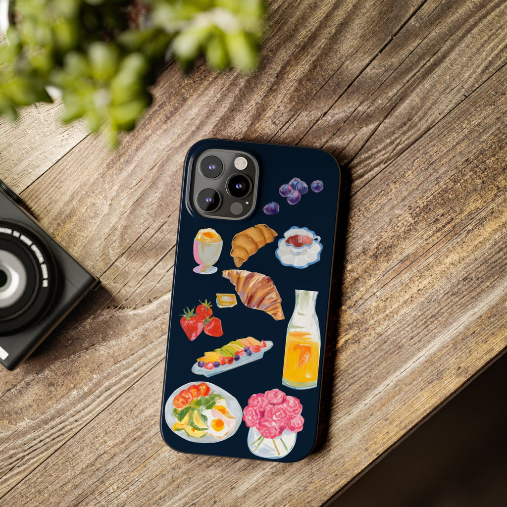 Brunch Icons Slim Phone Case — Croissant, Eggs & Juice Breakfast Design
