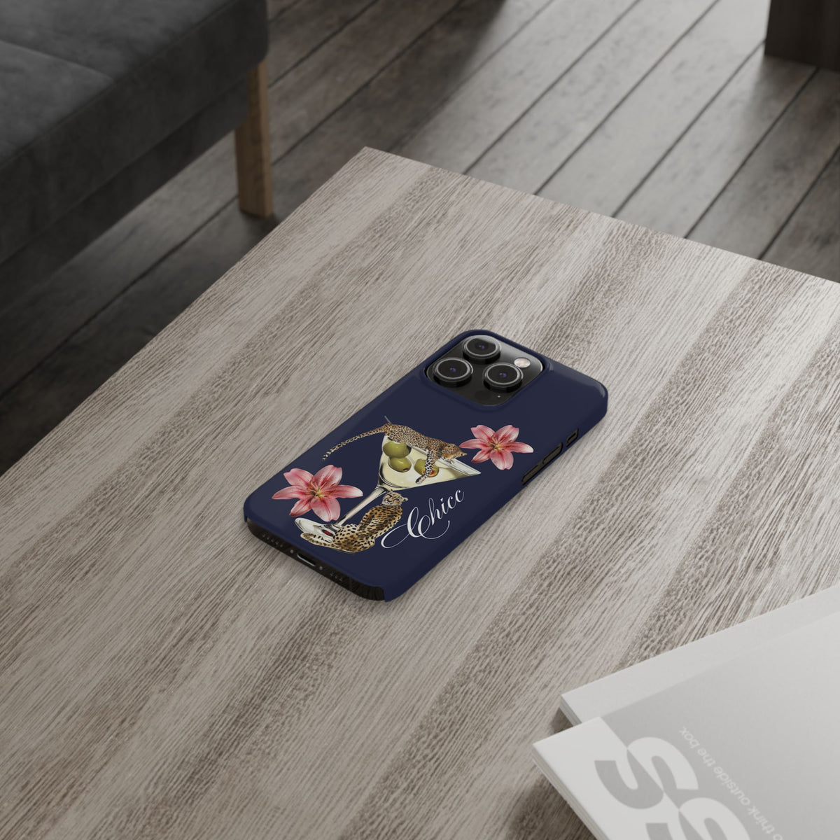 Heritage Cheetah Martini Slim Phone Case — Floral Cocktail Design