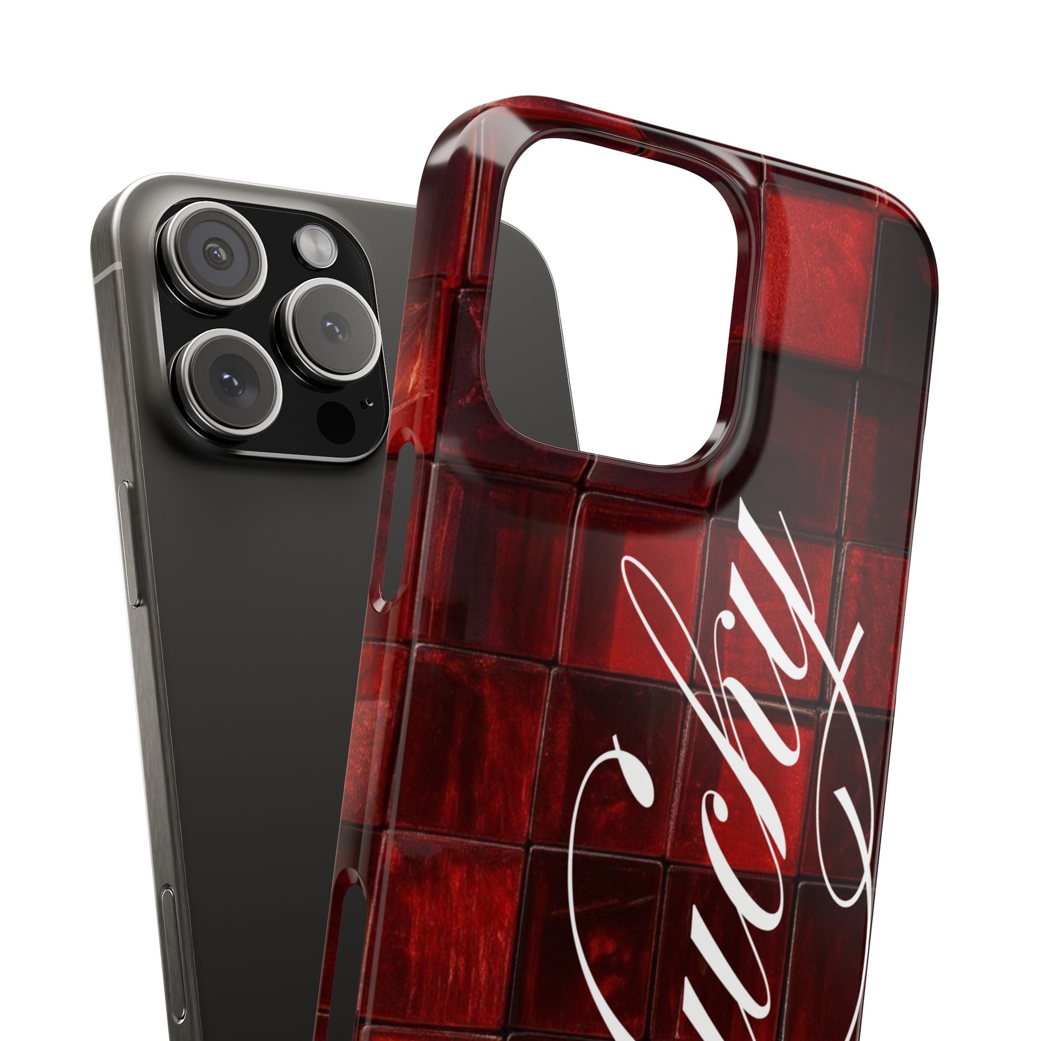 Red Mosaic 'Lucky' Slim Phone Case — Stylish Script Protective Cover