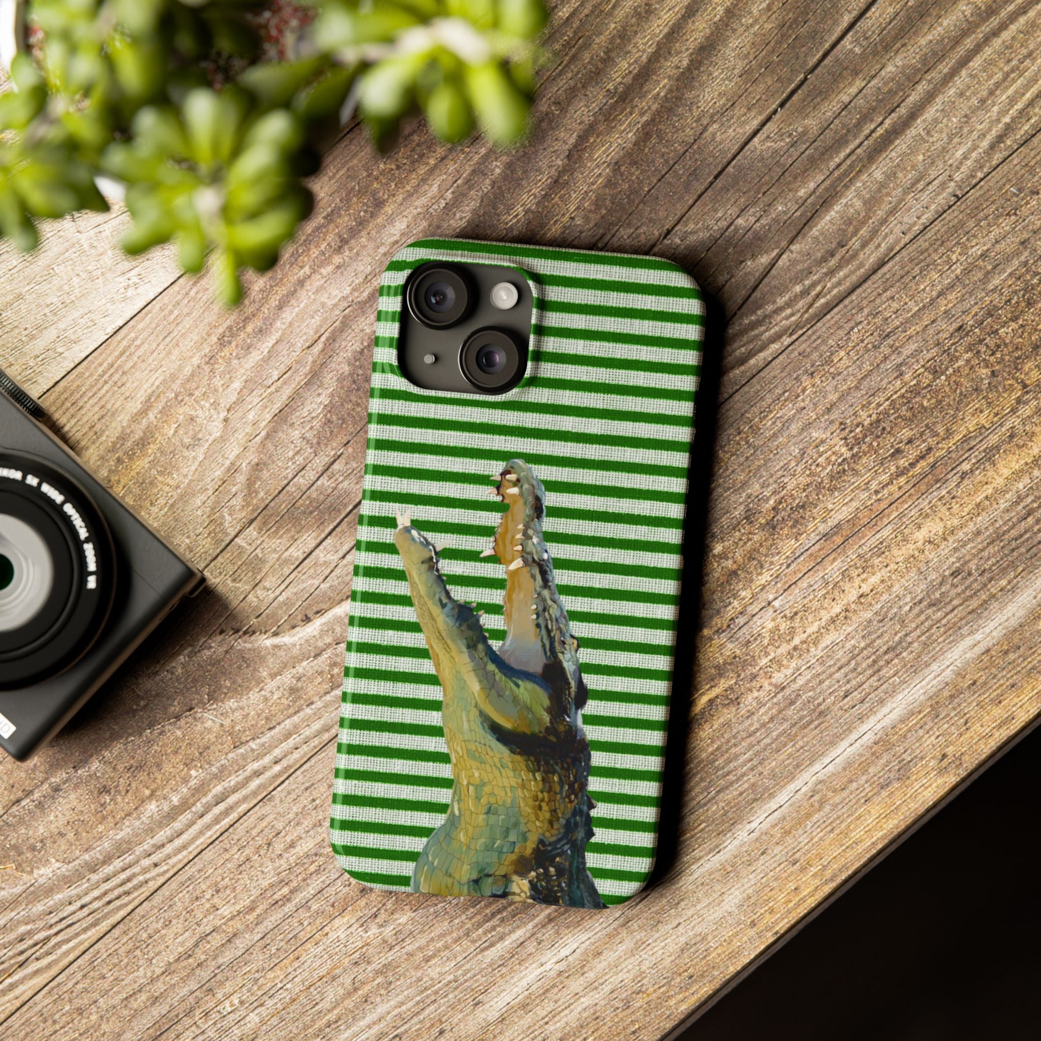 Alligator Stripes Slim Phone Case — Green Striped Gator Design