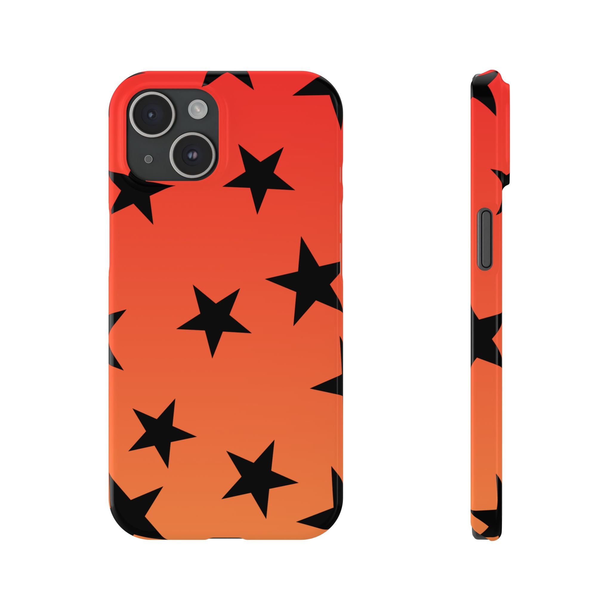Star Pattern Slim Phone Case — Gradient Orange Red with Black Stars
