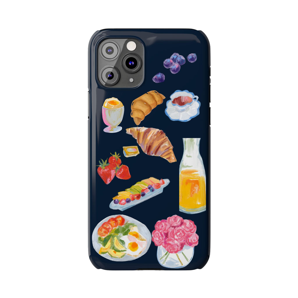Brunch Icons Slim Phone Case — Croissant, Eggs & Juice Breakfast Design