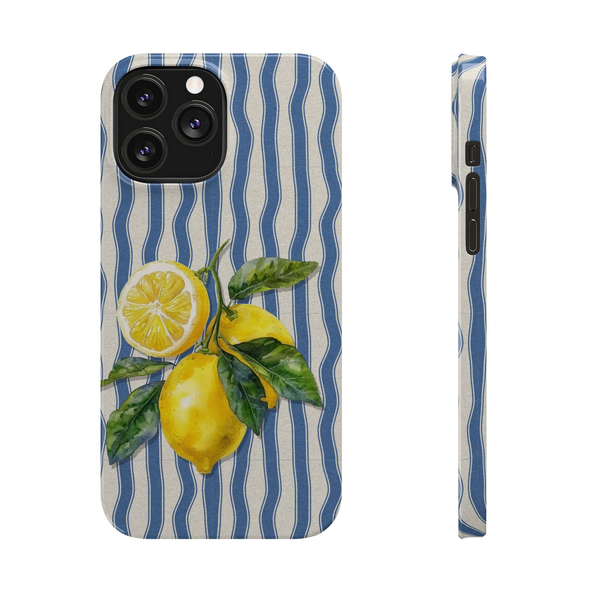 Lemon Stripe Slim Phone Case – Hand-Painted Citrus Design