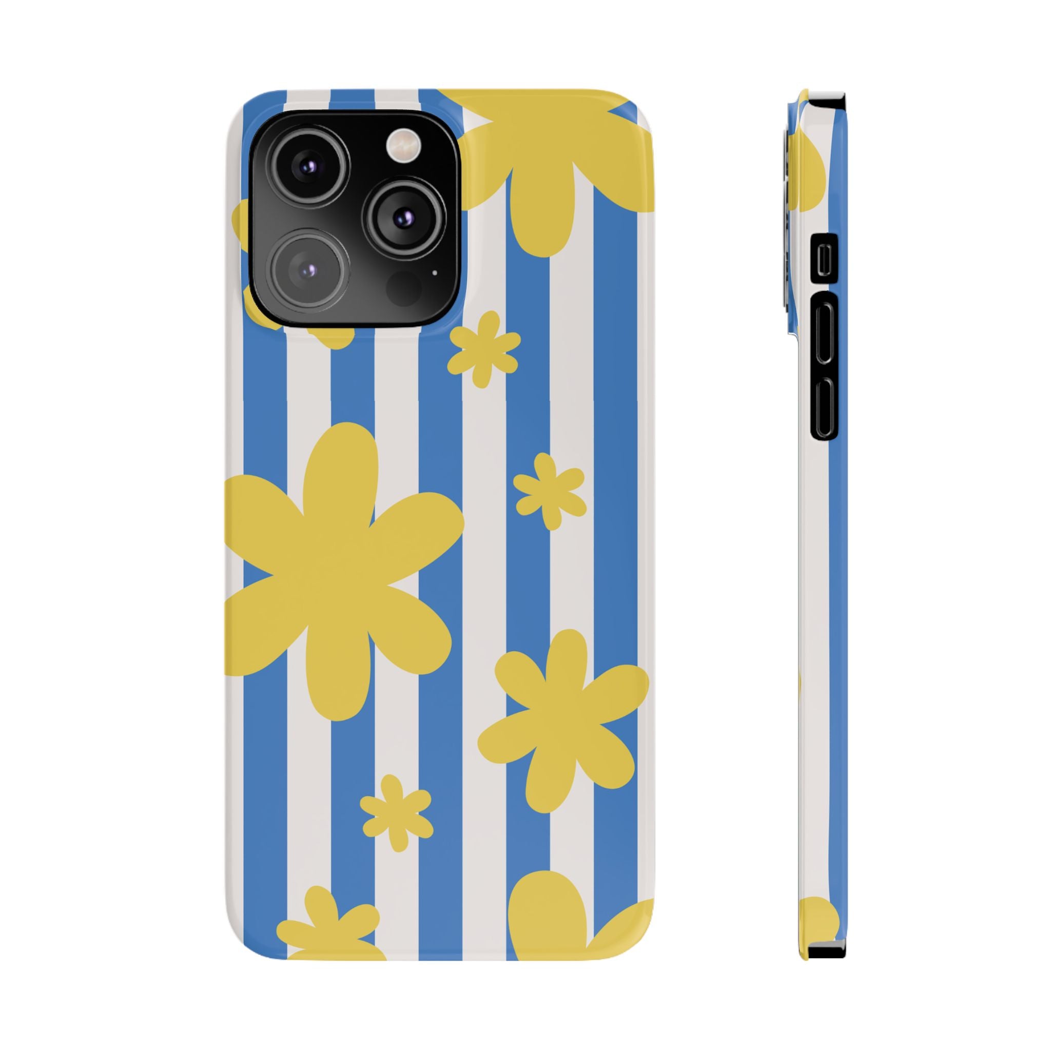 Retro Blue Stripes with Yellow Flower Pattern