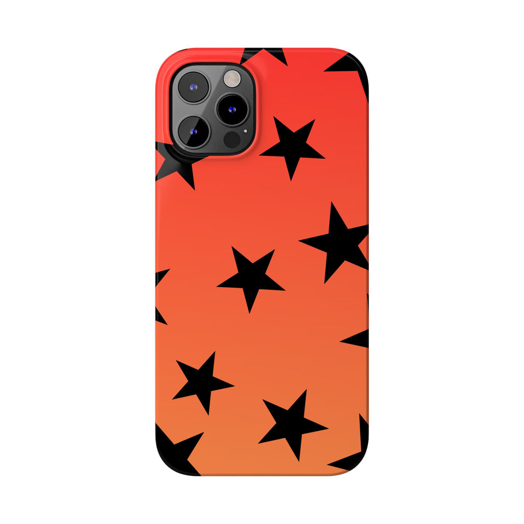 Star Pattern Slim Phone Case — Gradient Orange Red with Black Stars