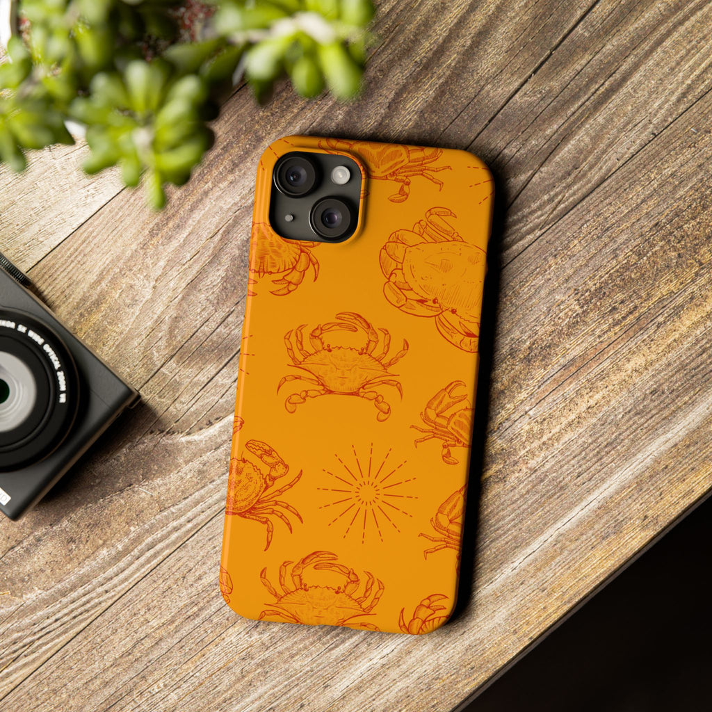 Crab Pattern Slim Phone Case — Orange Nautical Beach Vibe