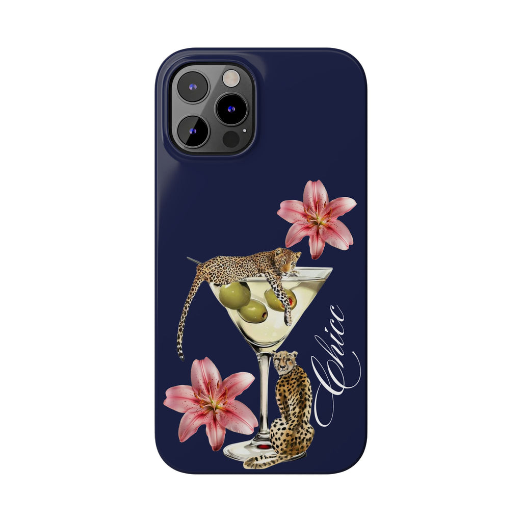 Heritage Cheetah Martini Slim Phone Case — Floral Cocktail Design