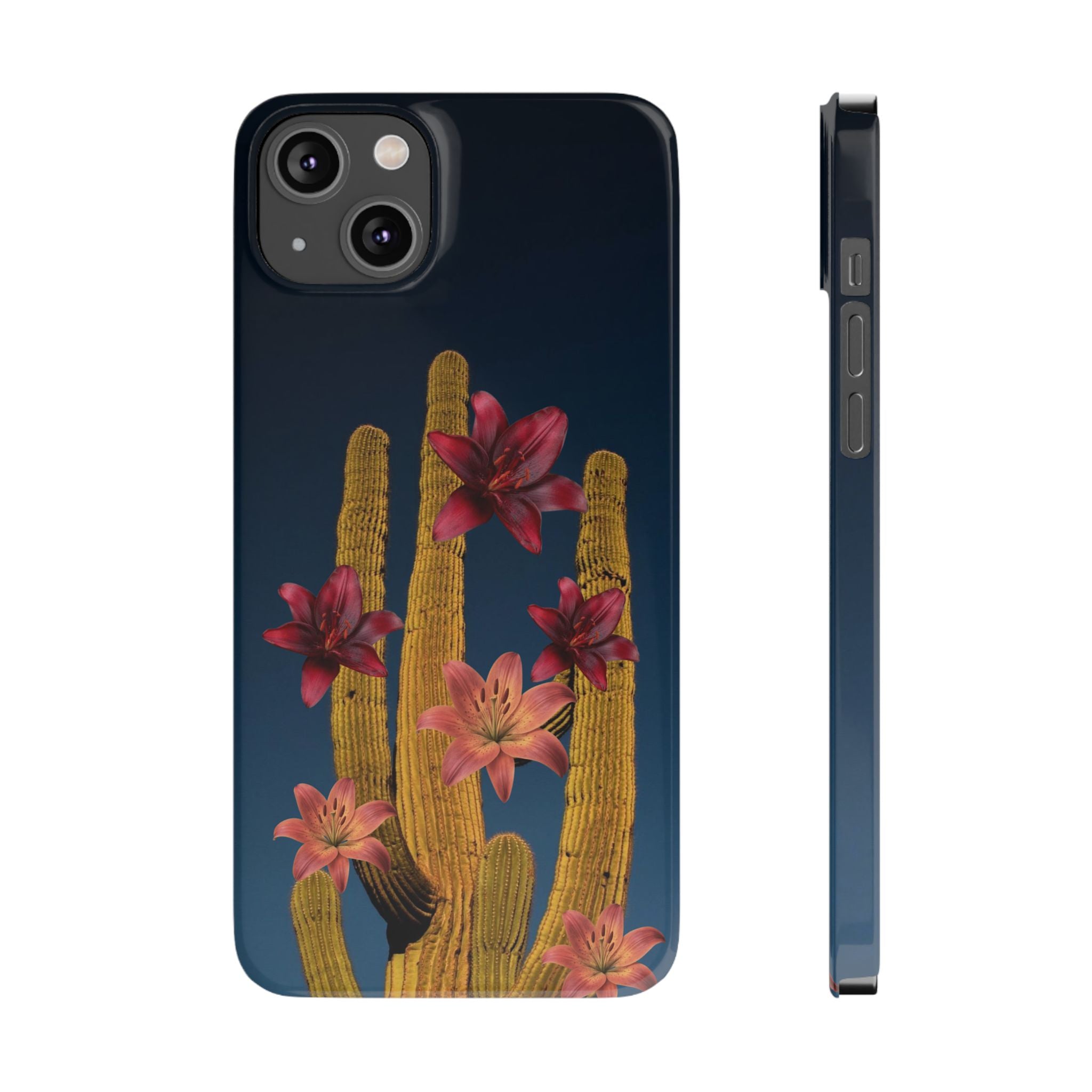 Cactus Bloom Slim Phone Case — Desert Floral Night Design
