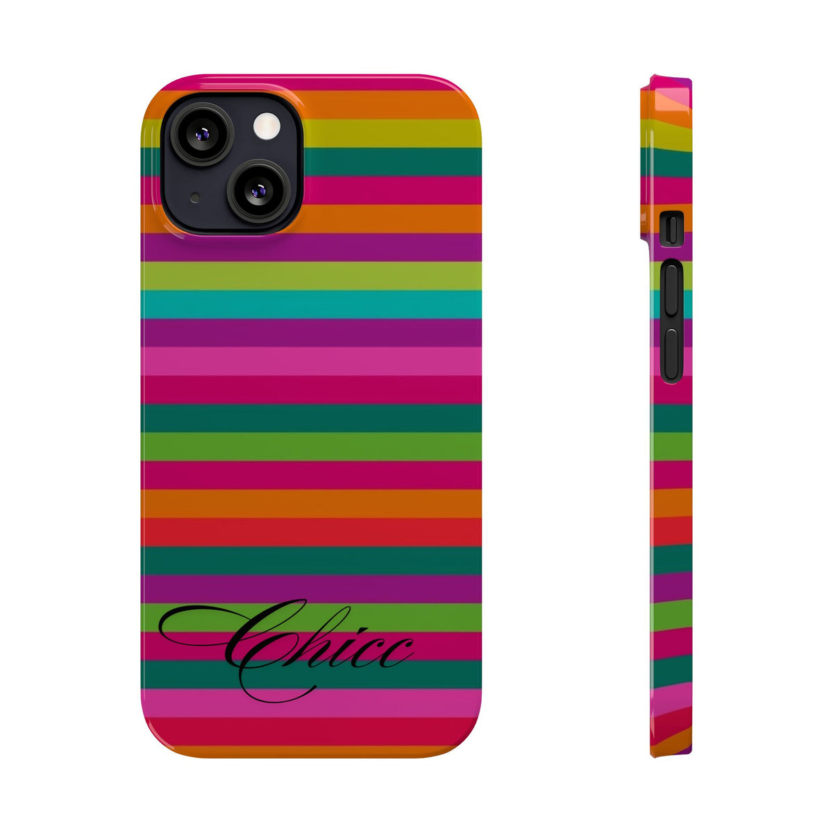 Chic Stripes Slim Phone Case — Colorful Rainbow Stripe Monogram Phone Cover