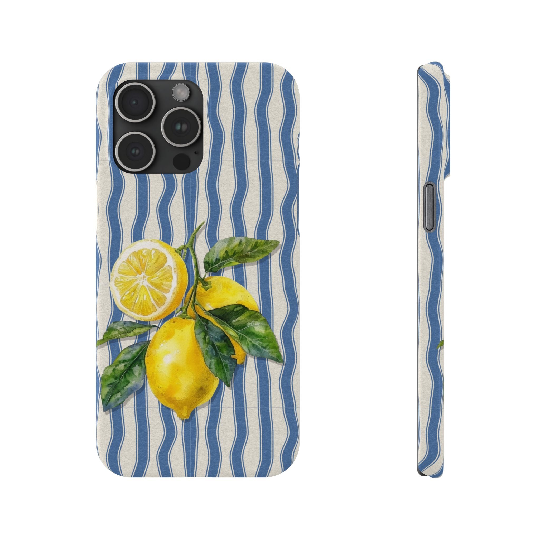 Lemon Stripe Slim Phone Case – Hand-Painted Citrus Design