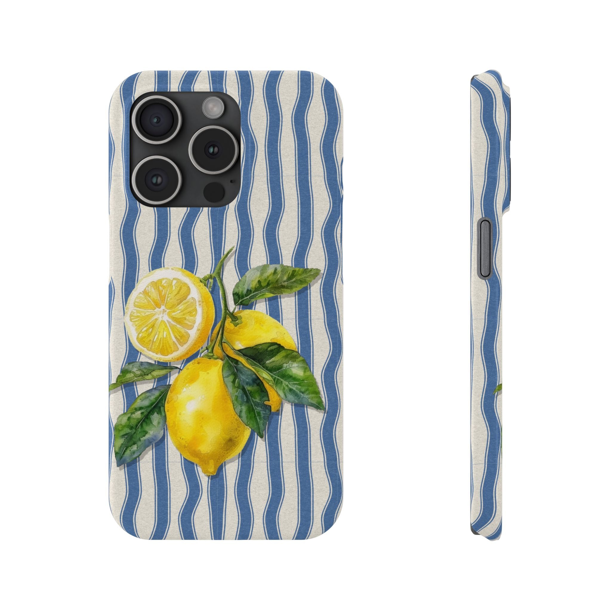 Lemon Stripe Slim Phone Case – Hand-Painted Citrus Design