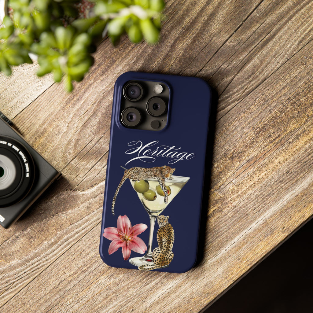 Heritage Cheetah Martini Slim Phone Case — Floral Cocktail Design