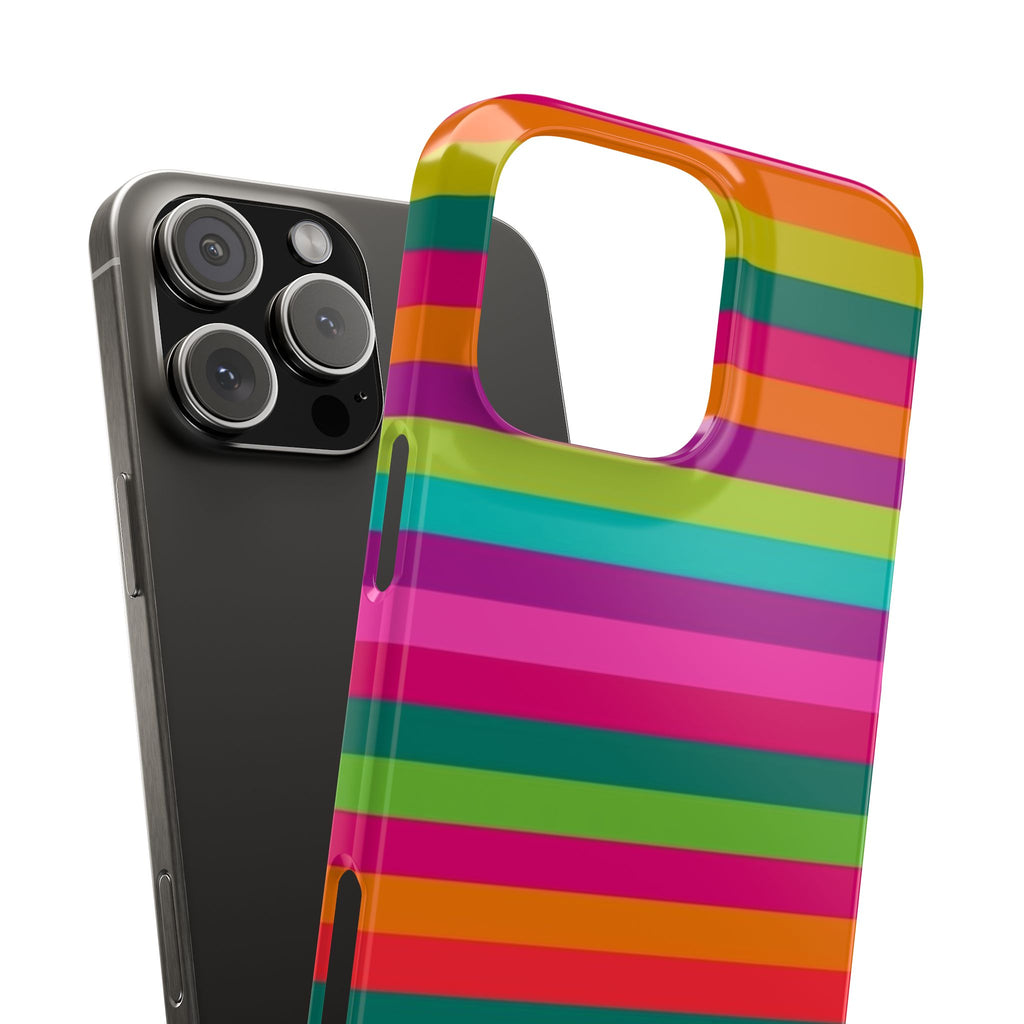 Chic Stripes Slim Phone Case — Colorful Rainbow Stripe Monogram Phone Cover
