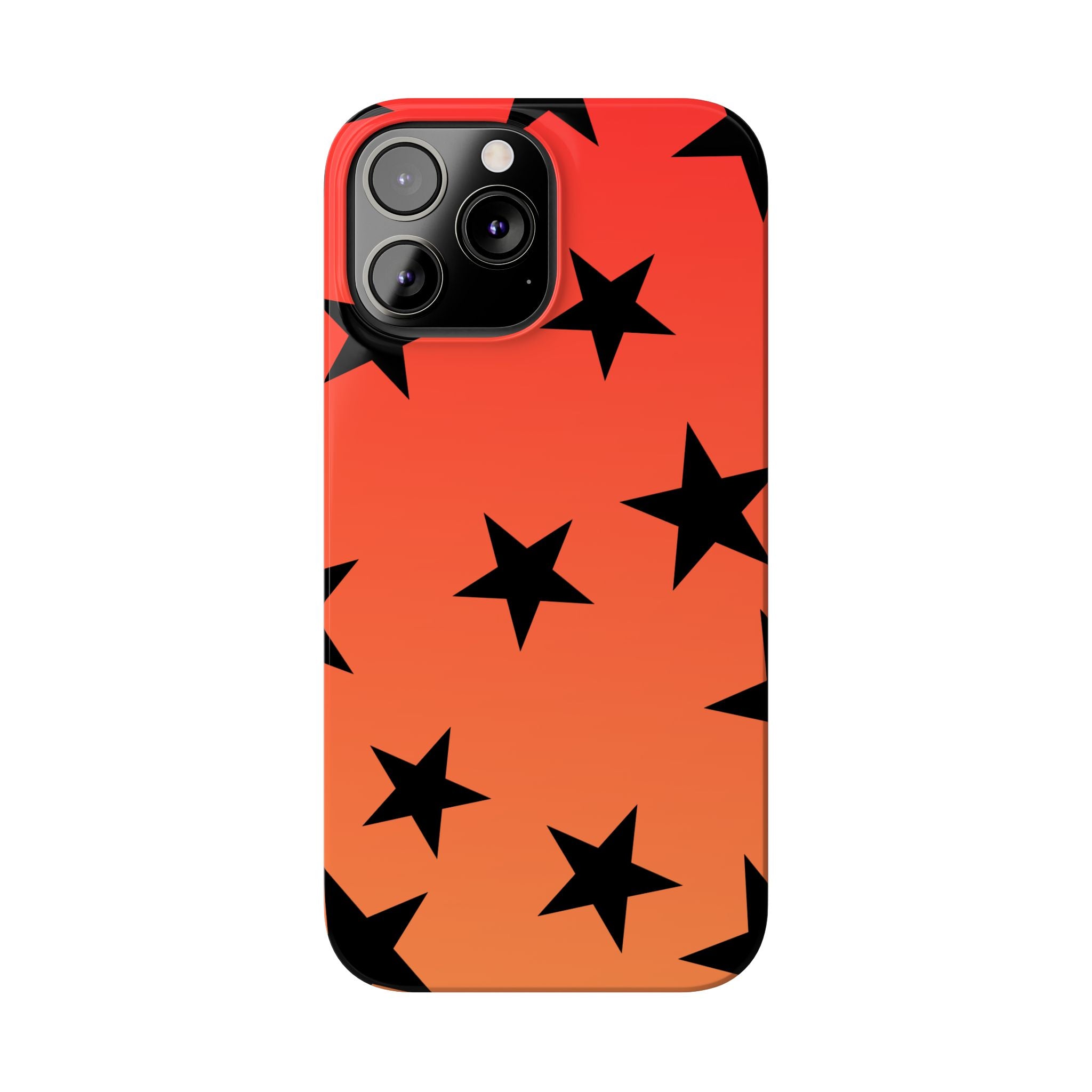 Star Pattern Slim Phone Case — Gradient Orange Red with Black Stars