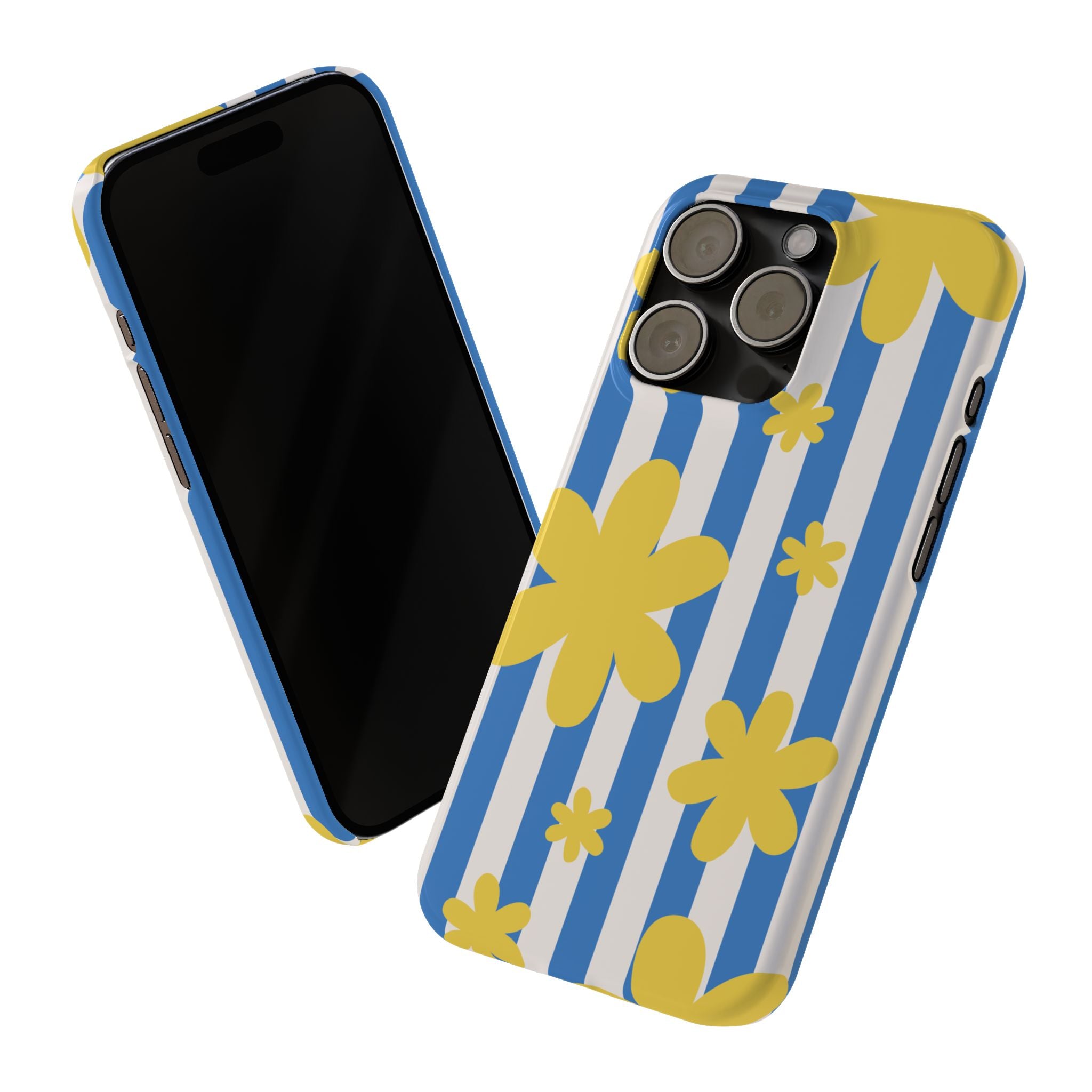 Retro Blue Stripes with Yellow Flower Pattern