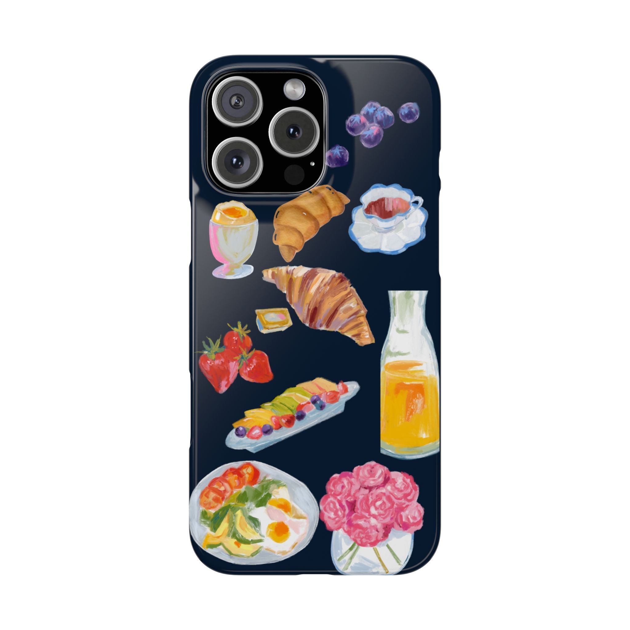 Brunch Icons Slim Phone Case — Croissant, Eggs & Juice Breakfast Design