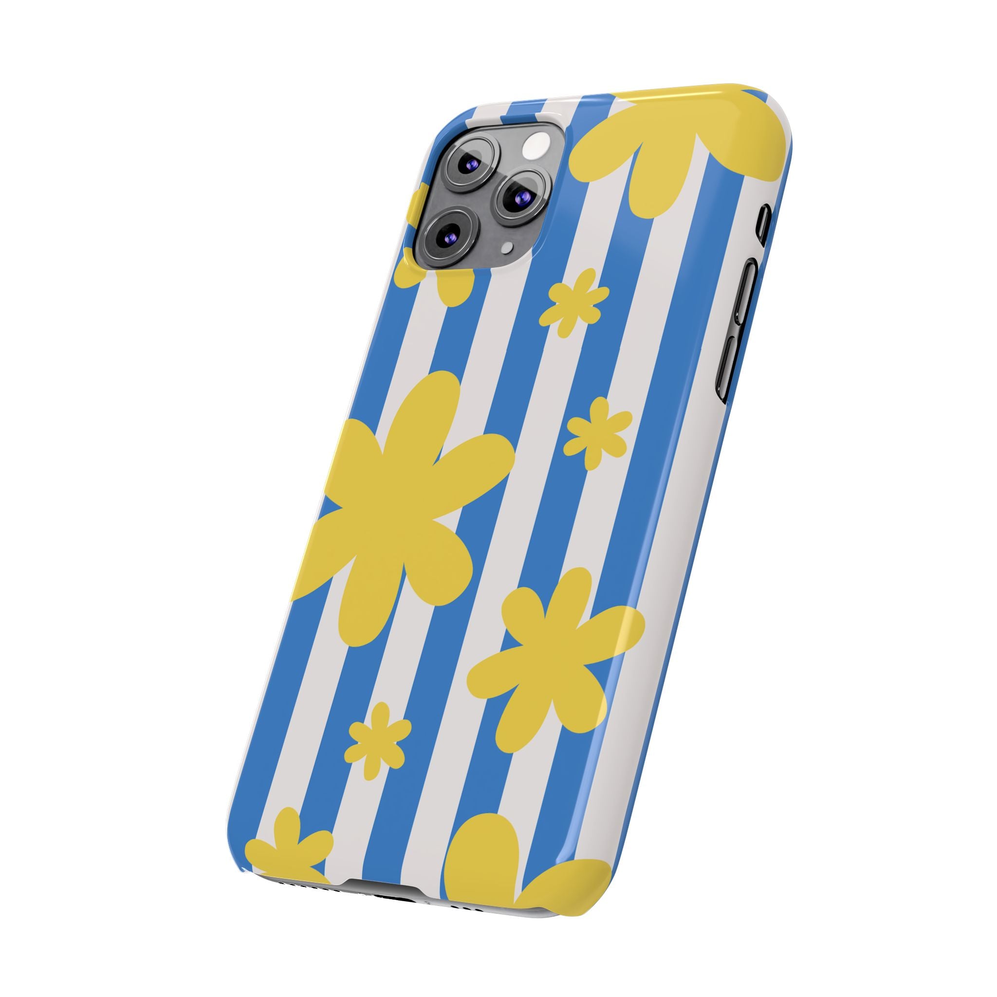 Retro Blue Stripes with Yellow Flower Pattern