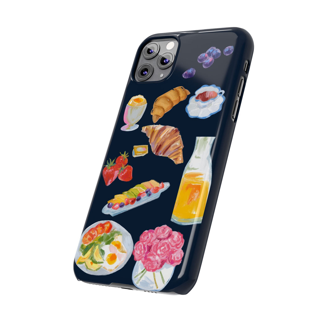 Brunch Icons Slim Phone Case — Croissant, Eggs & Juice Breakfast Design