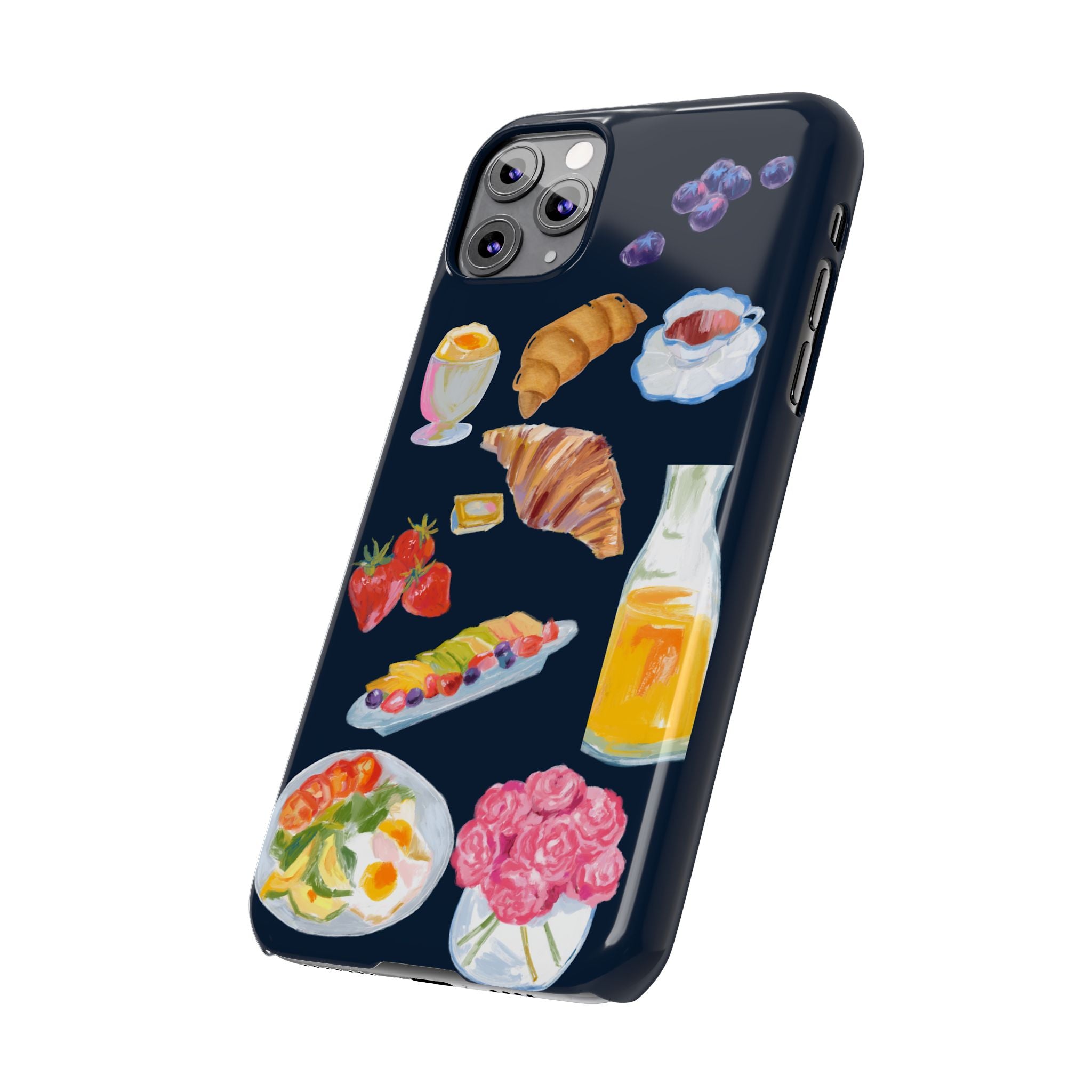 Brunch Icons Slim Phone Case — Croissant, Eggs & Juice Breakfast Design