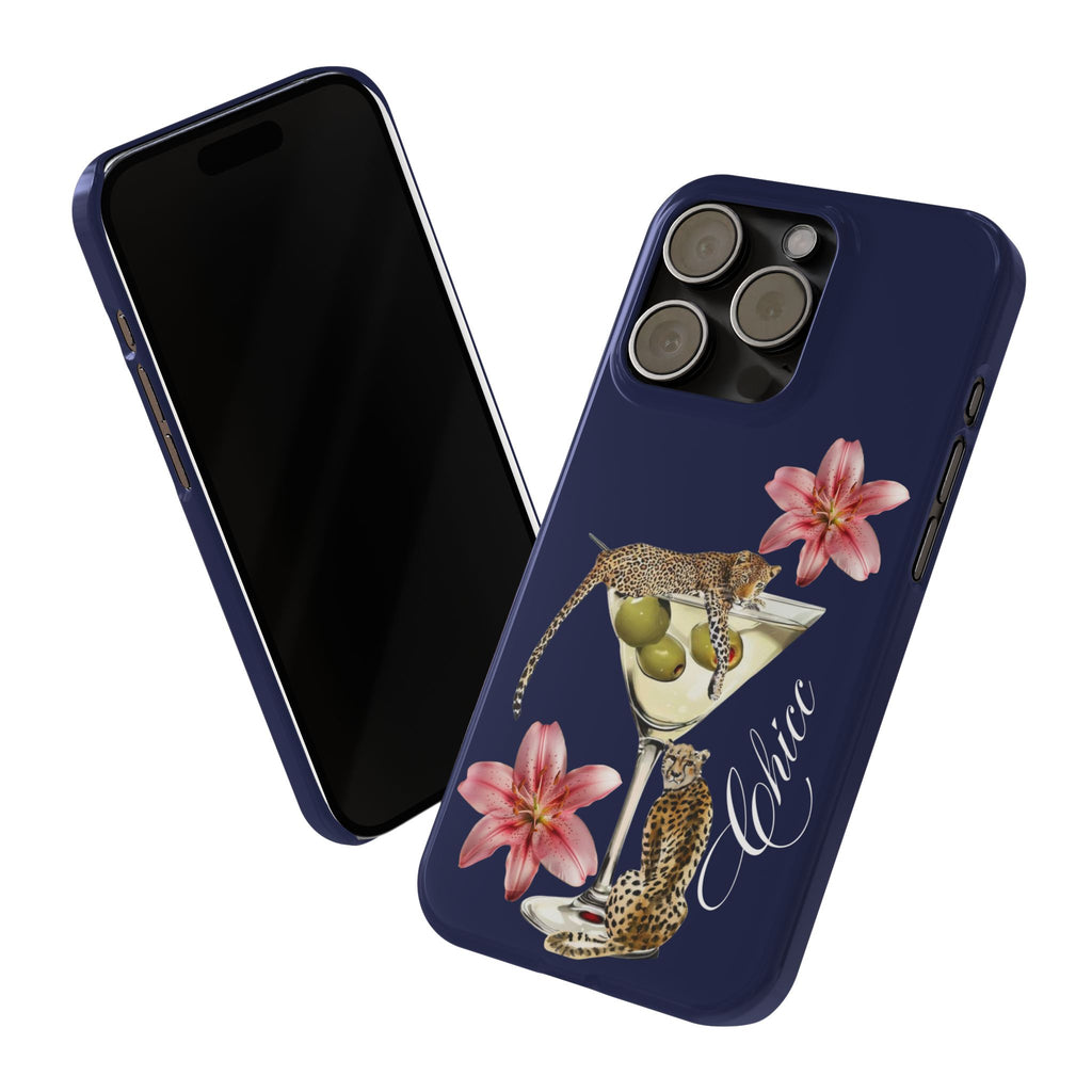 Heritage Cheetah Martini Slim Phone Case — Floral Cocktail Design