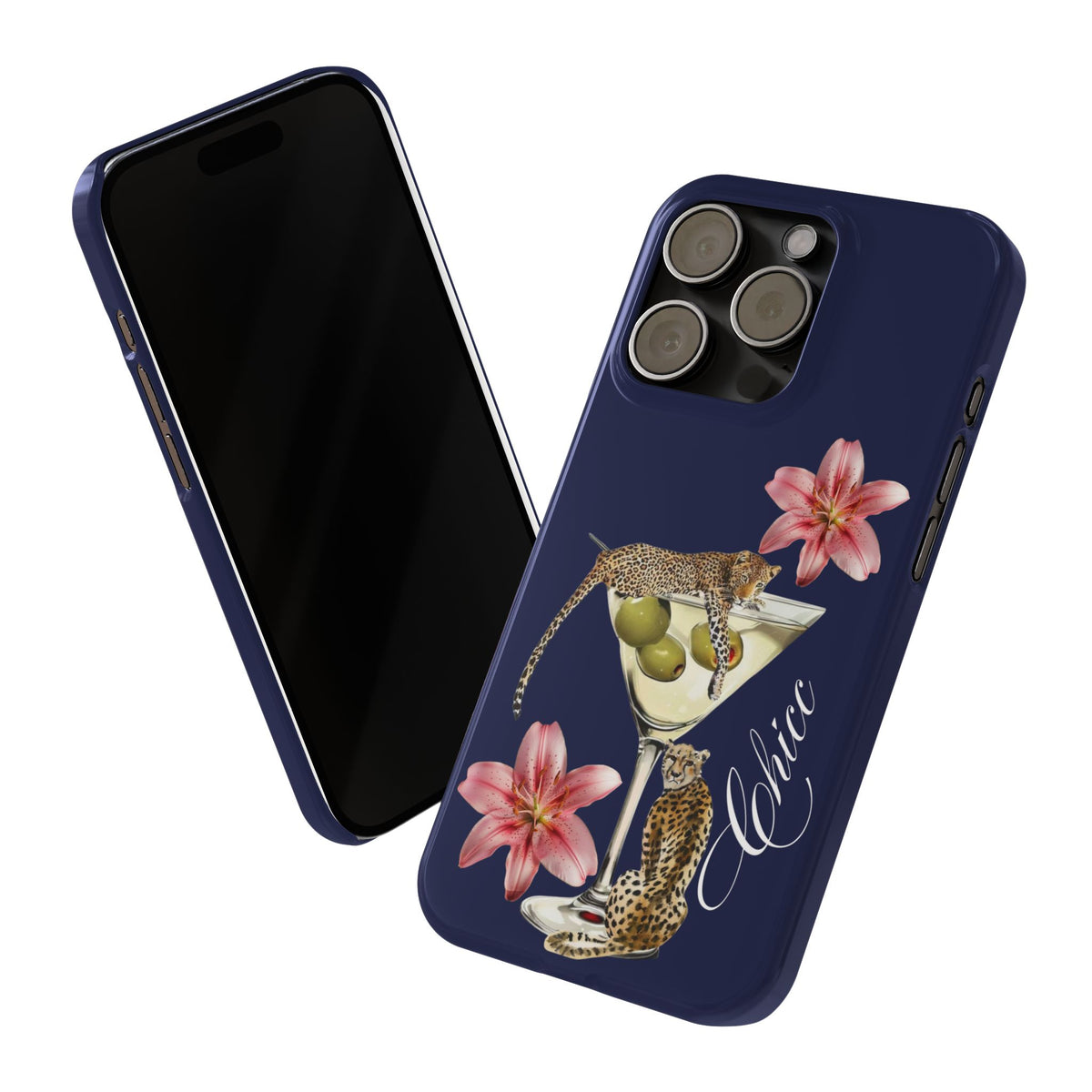 Heritage Cheetah Martini Slim Phone Case — Floral Cocktail Design