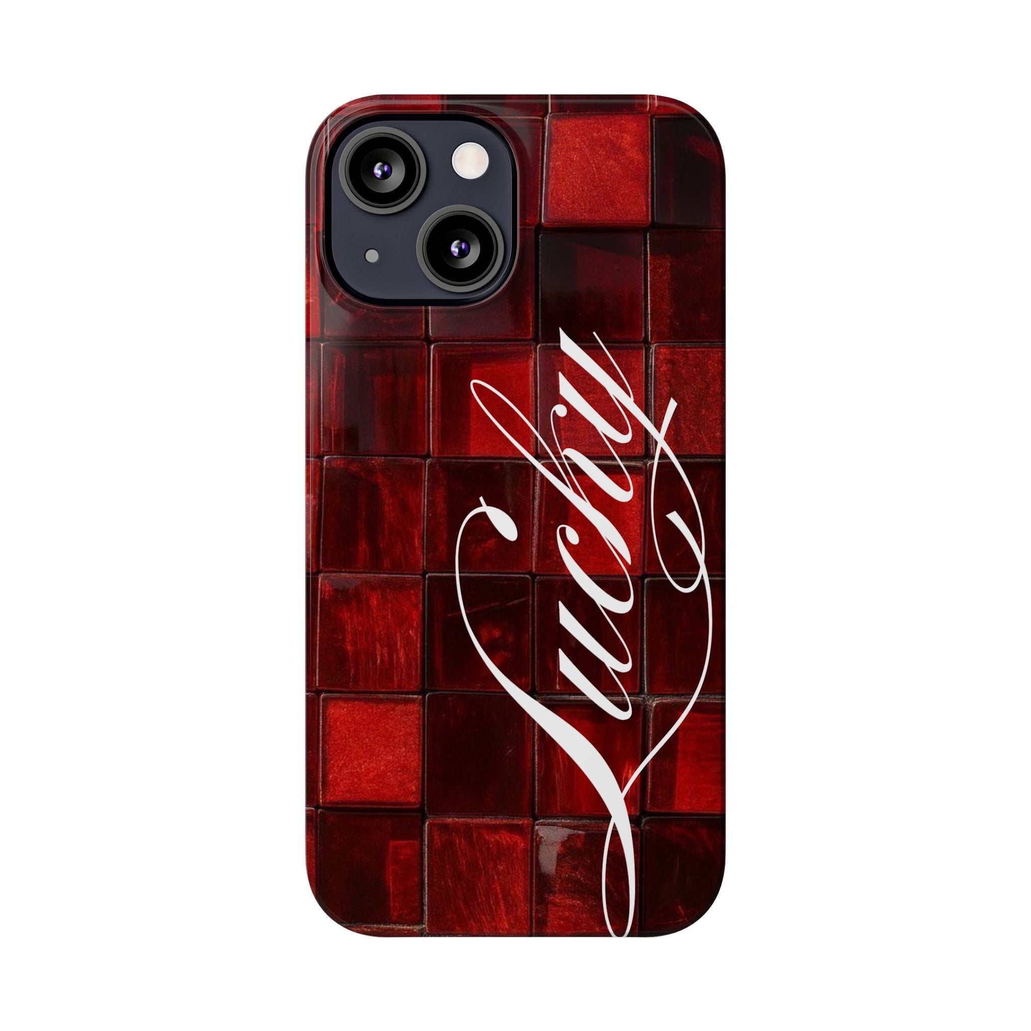 Red Mosaic 'Lucky' Slim Phone Case — Stylish Script Protective Cover