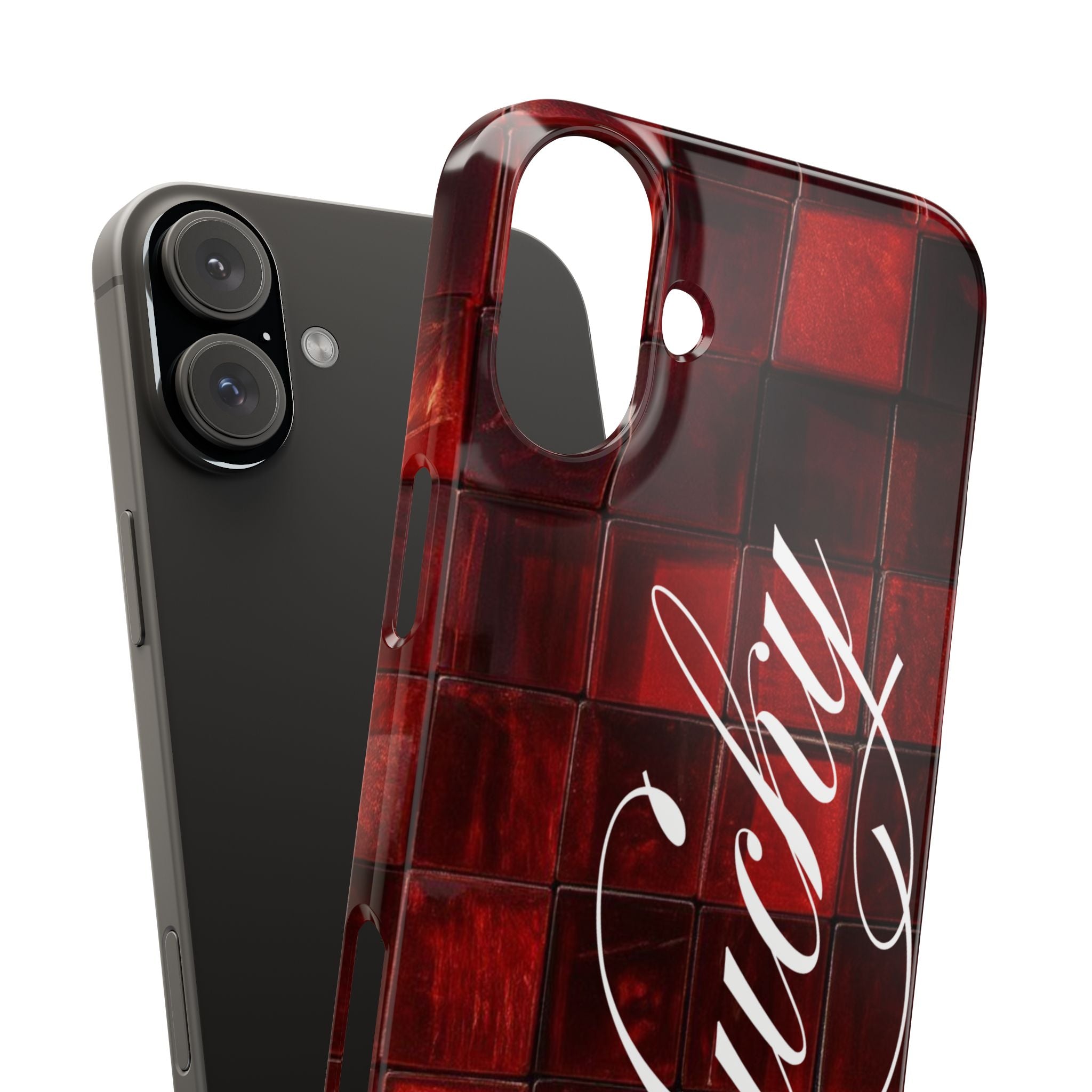 Red Mosaic 'Lucky' Slim Phone Case — Stylish Script Protective Cover