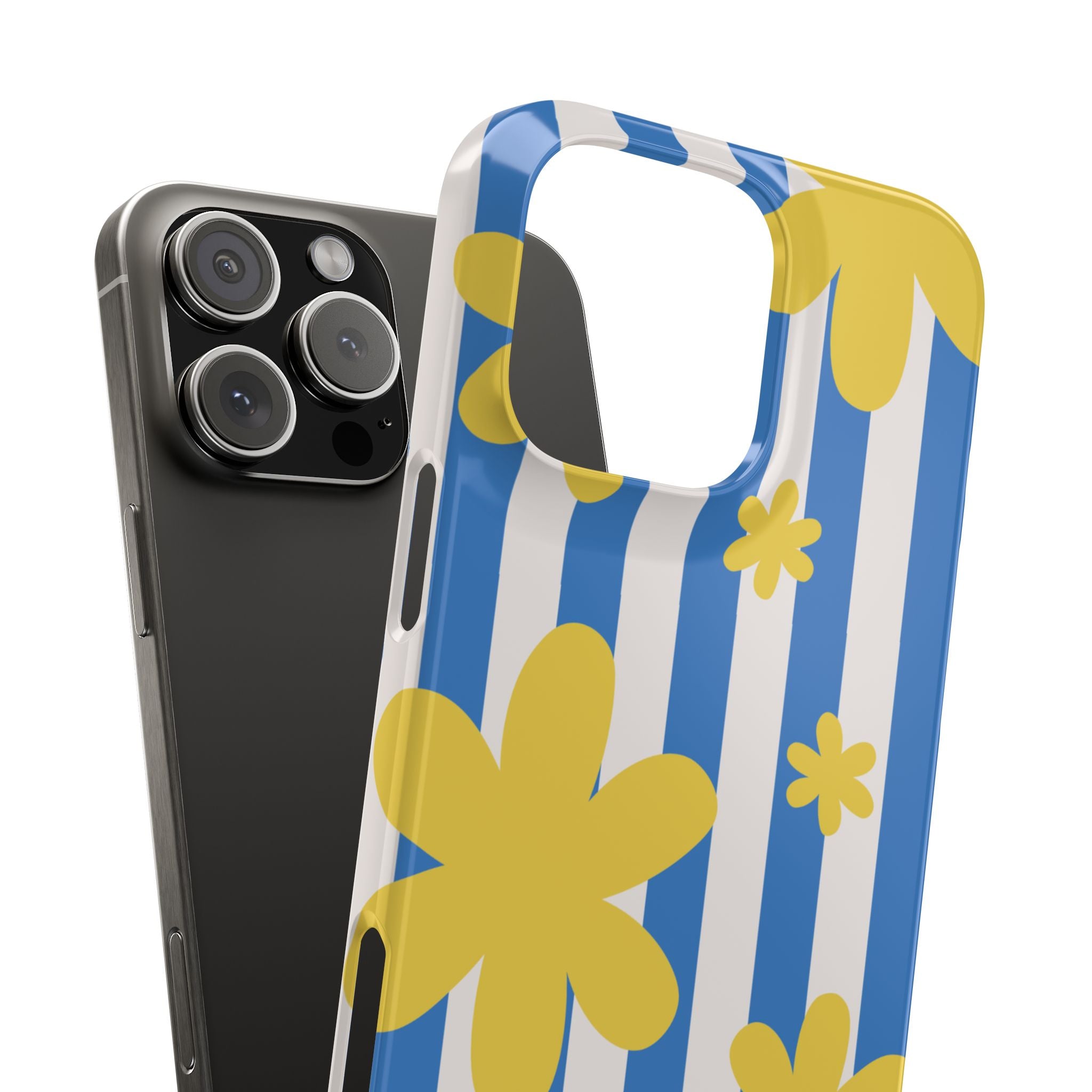 Retro Blue Stripes with Yellow Flower Pattern