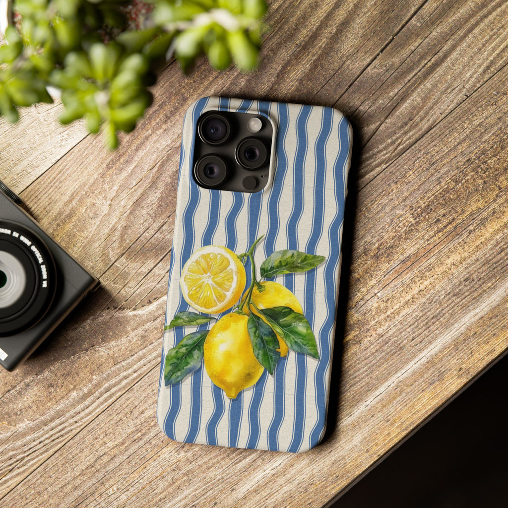 Lemon Stripe Slim Phone Case – Hand-Painted Citrus Design