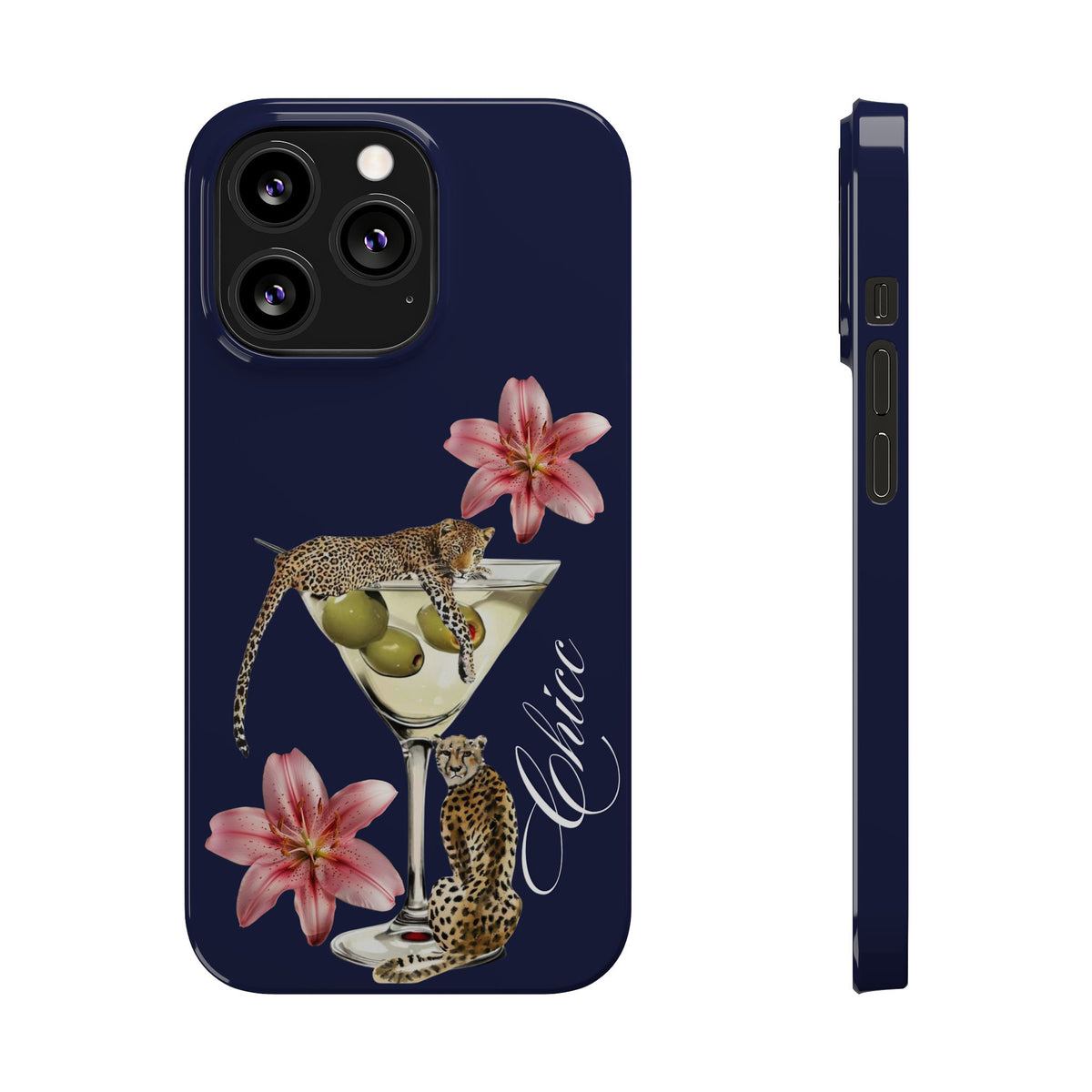 Heritage Cheetah Martini Slim Phone Case — Floral Cocktail Design