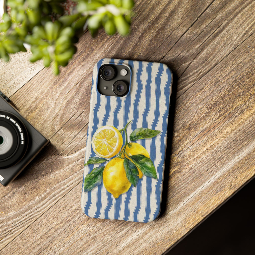 Lemon Stripe Slim Phone Case – Hand-Painted Citrus Design