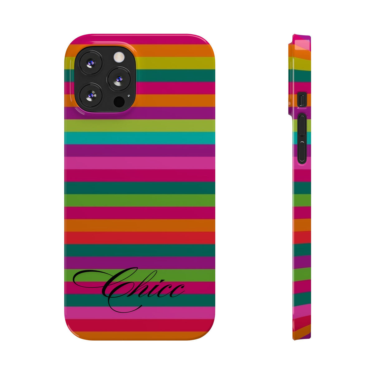 Chic Stripes Slim Phone Case — Colorful Rainbow Stripe Monogram Phone Cover