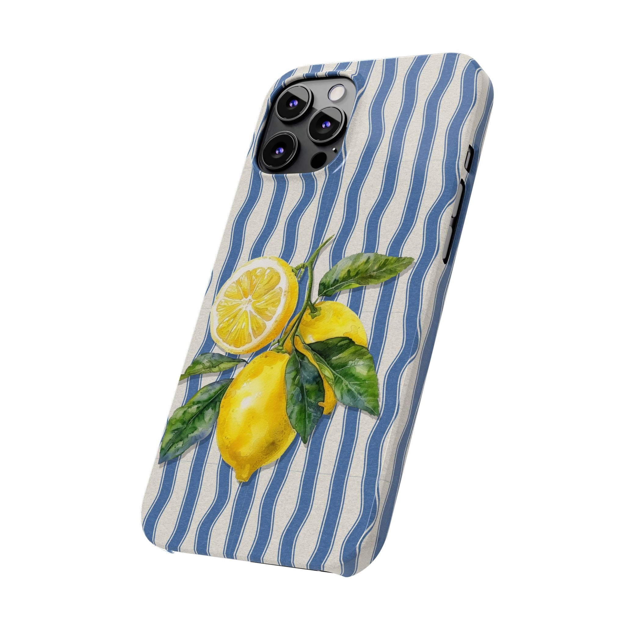 Lemon Stripe Slim Phone Case – Hand-Painted Citrus Design