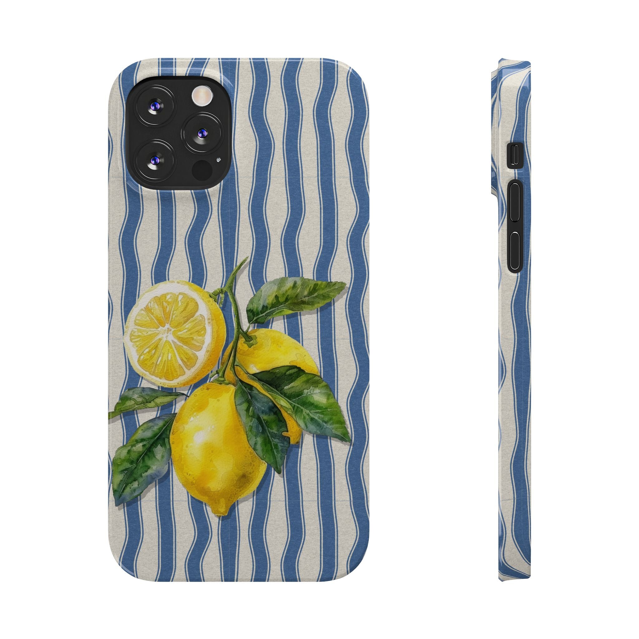 Lemon Stripe Slim Phone Case – Hand-Painted Citrus Design