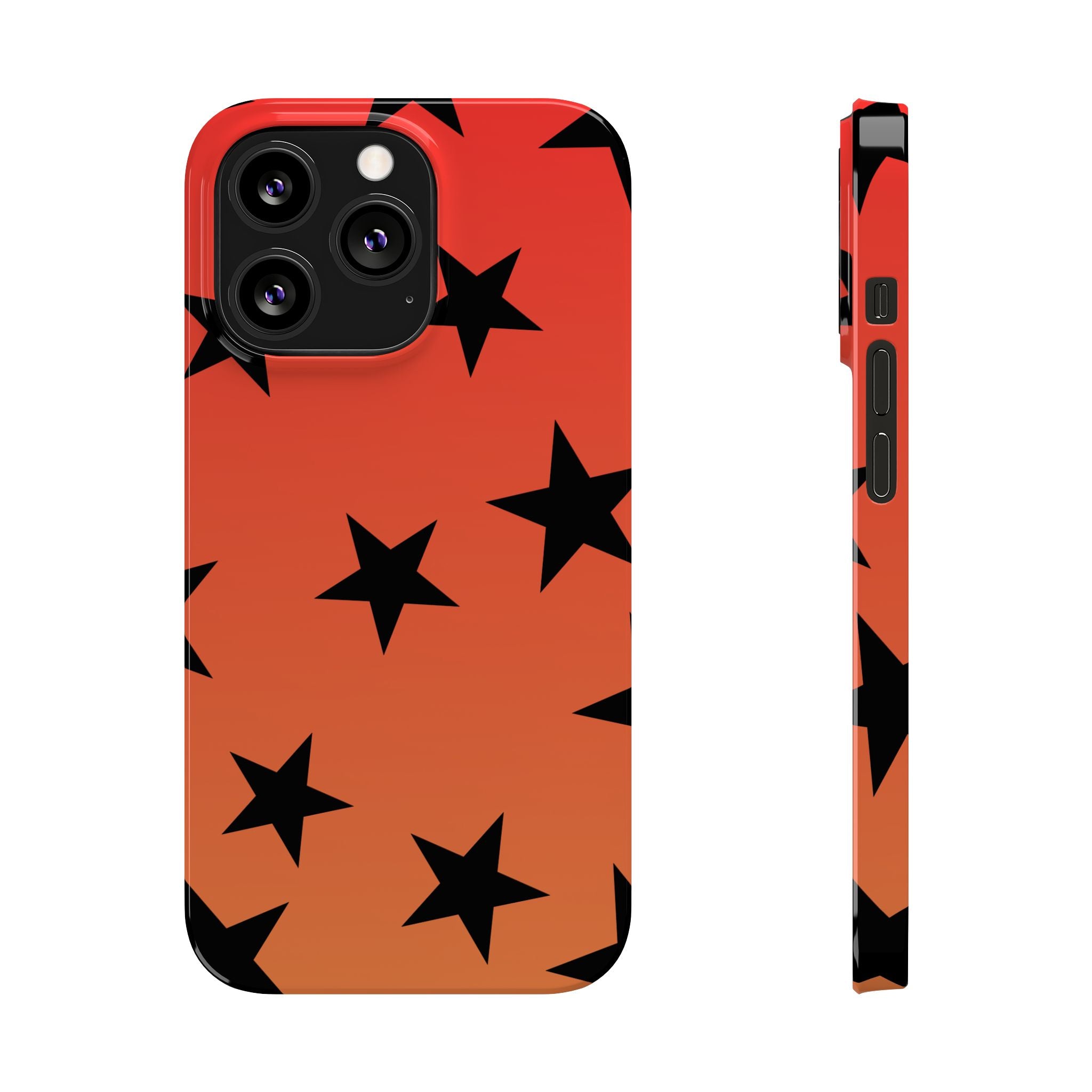 Star Pattern Slim Phone Case — Gradient Orange Red with Black Stars