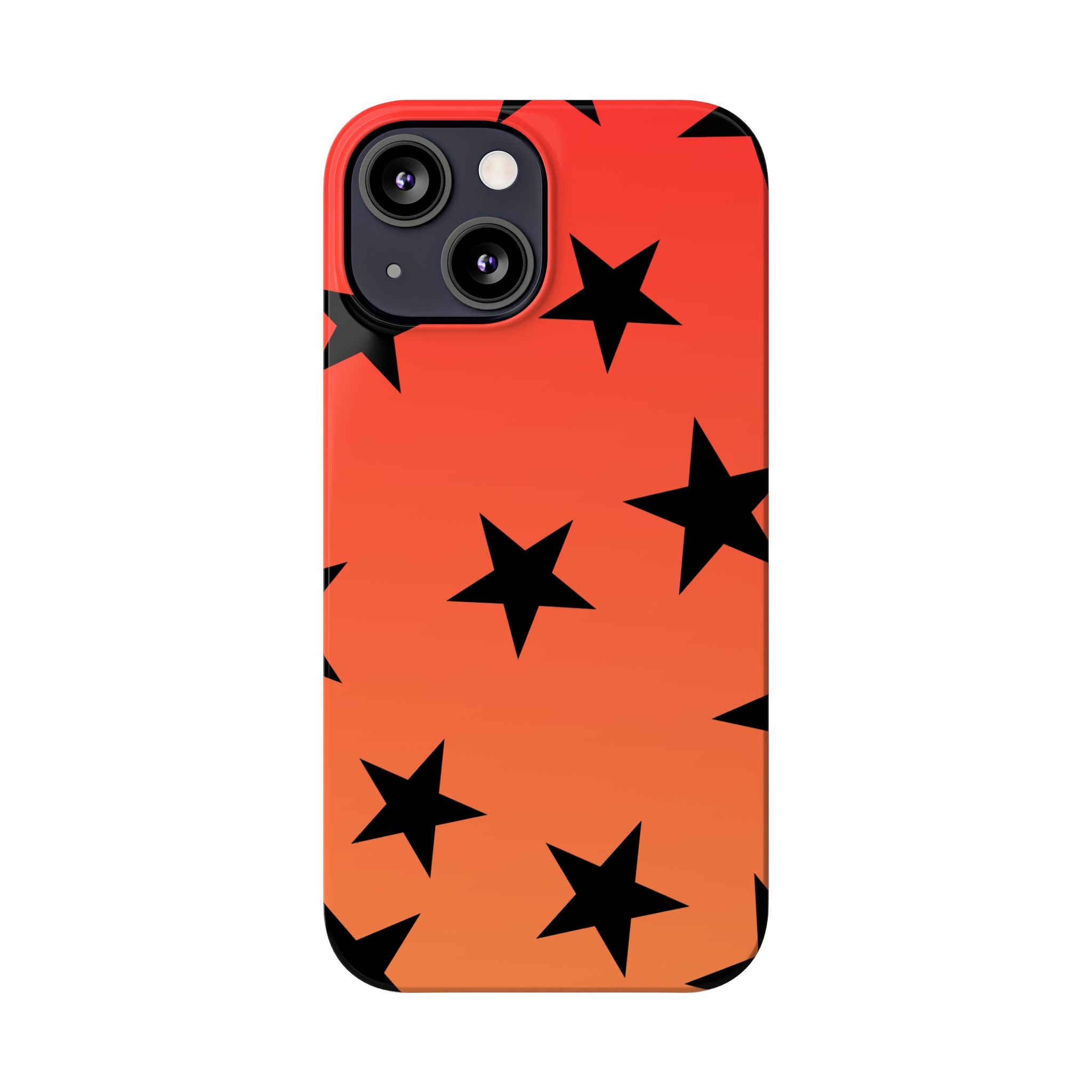 Star Pattern Slim Phone Case — Gradient Orange Red with Black Stars