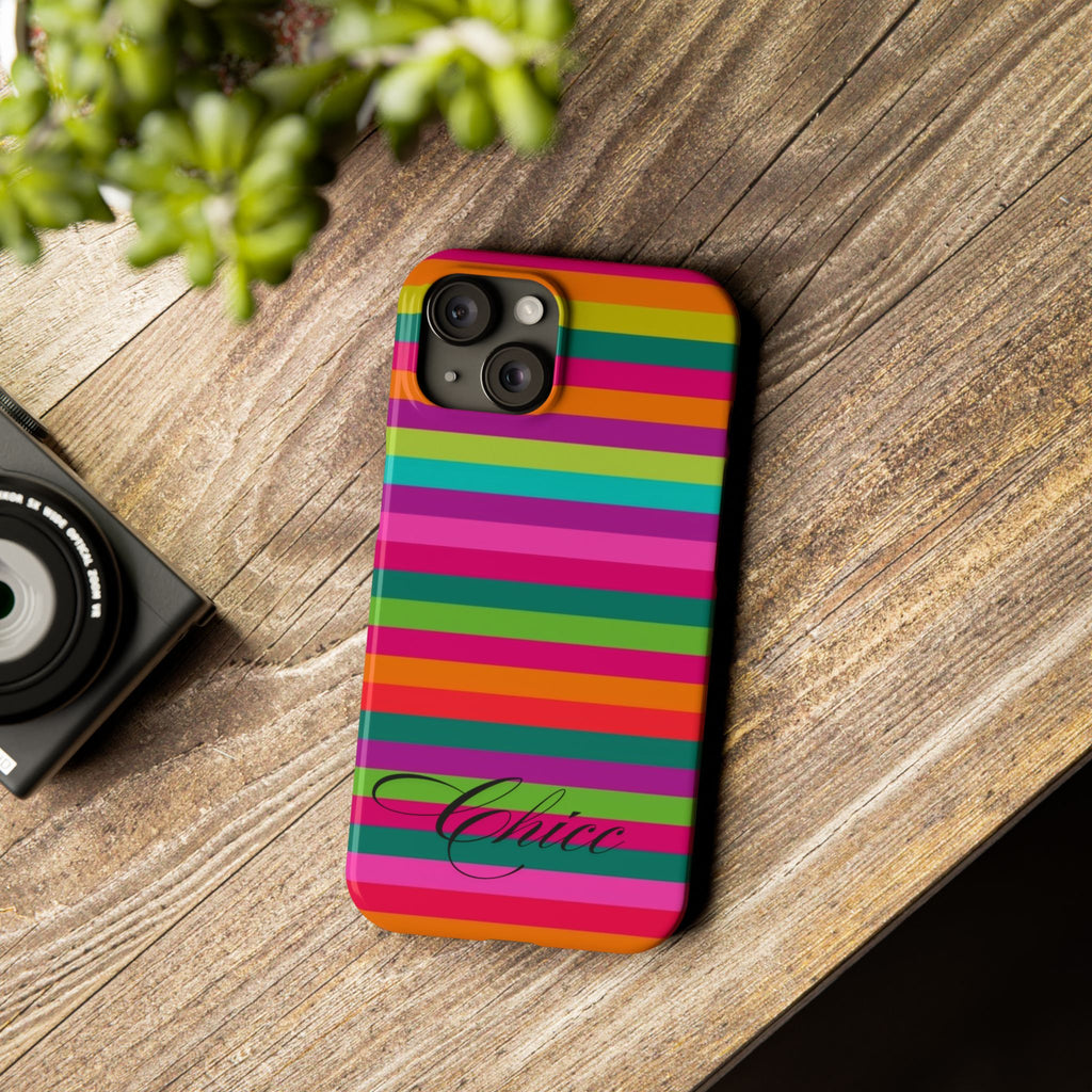 Chic Stripes Slim Phone Case — Colorful Rainbow Stripe Monogram Phone Cover