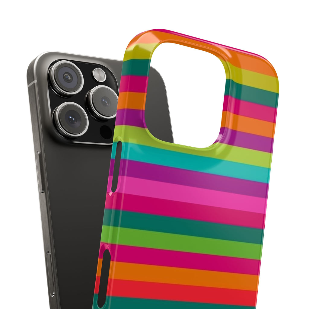 Chic Stripes Slim Phone Case — Colorful Rainbow Stripe Monogram Phone Cover