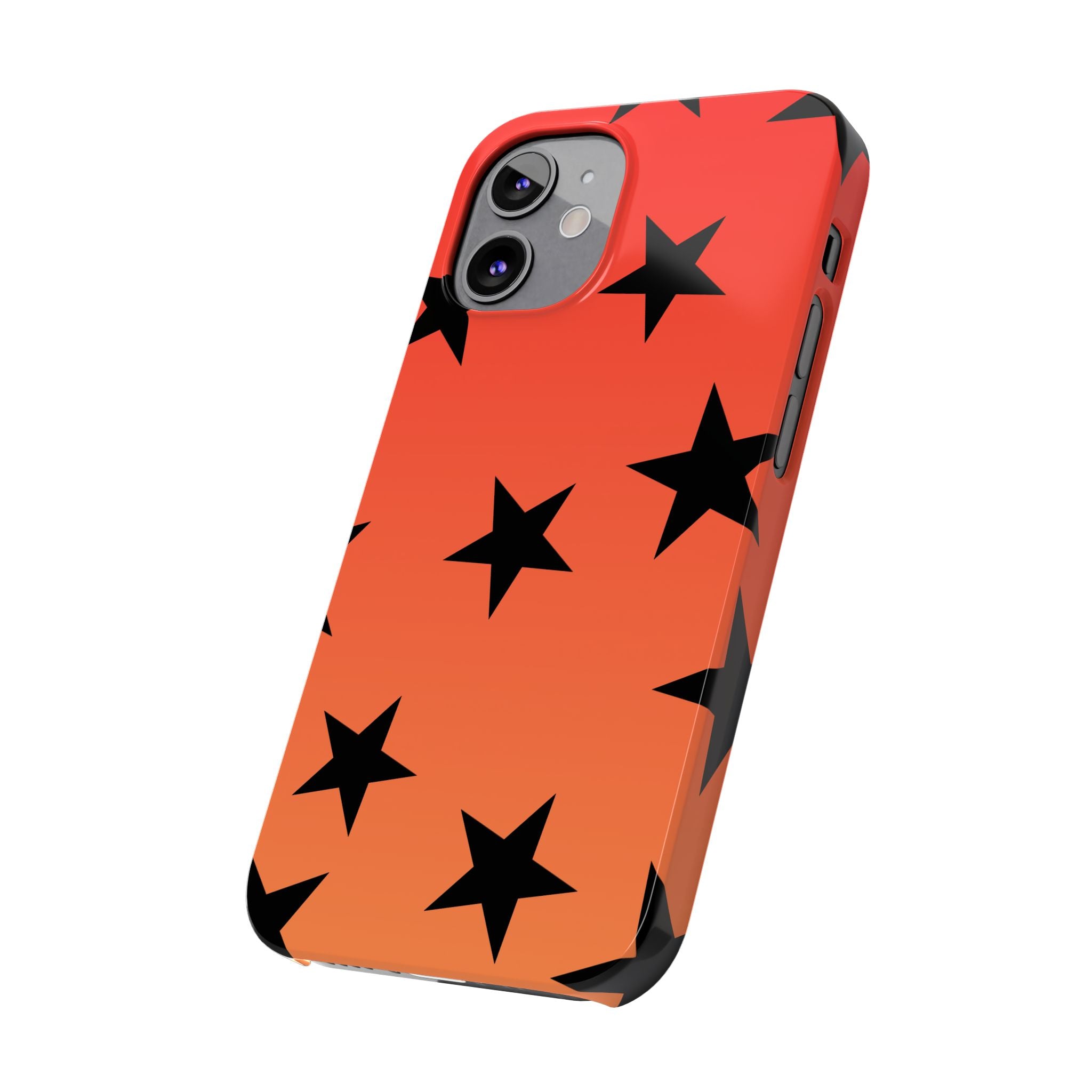 Star Pattern Slim Phone Case — Gradient Orange Red with Black Stars
