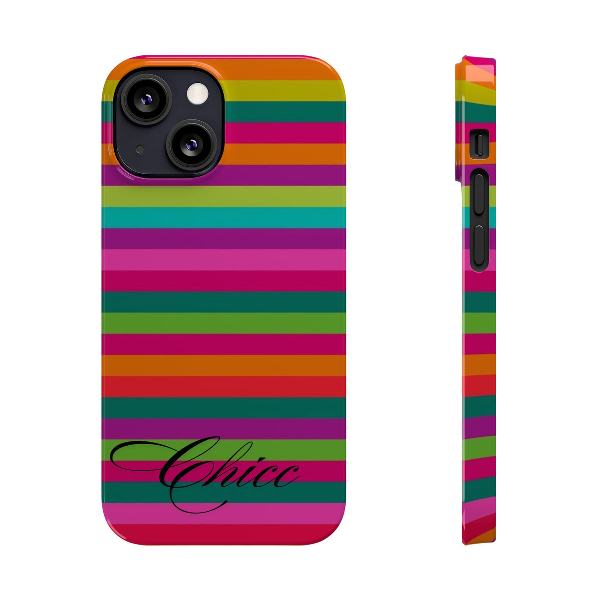 Chic Stripes Slim Phone Case — Colorful Rainbow Stripe Monogram Phone Cover