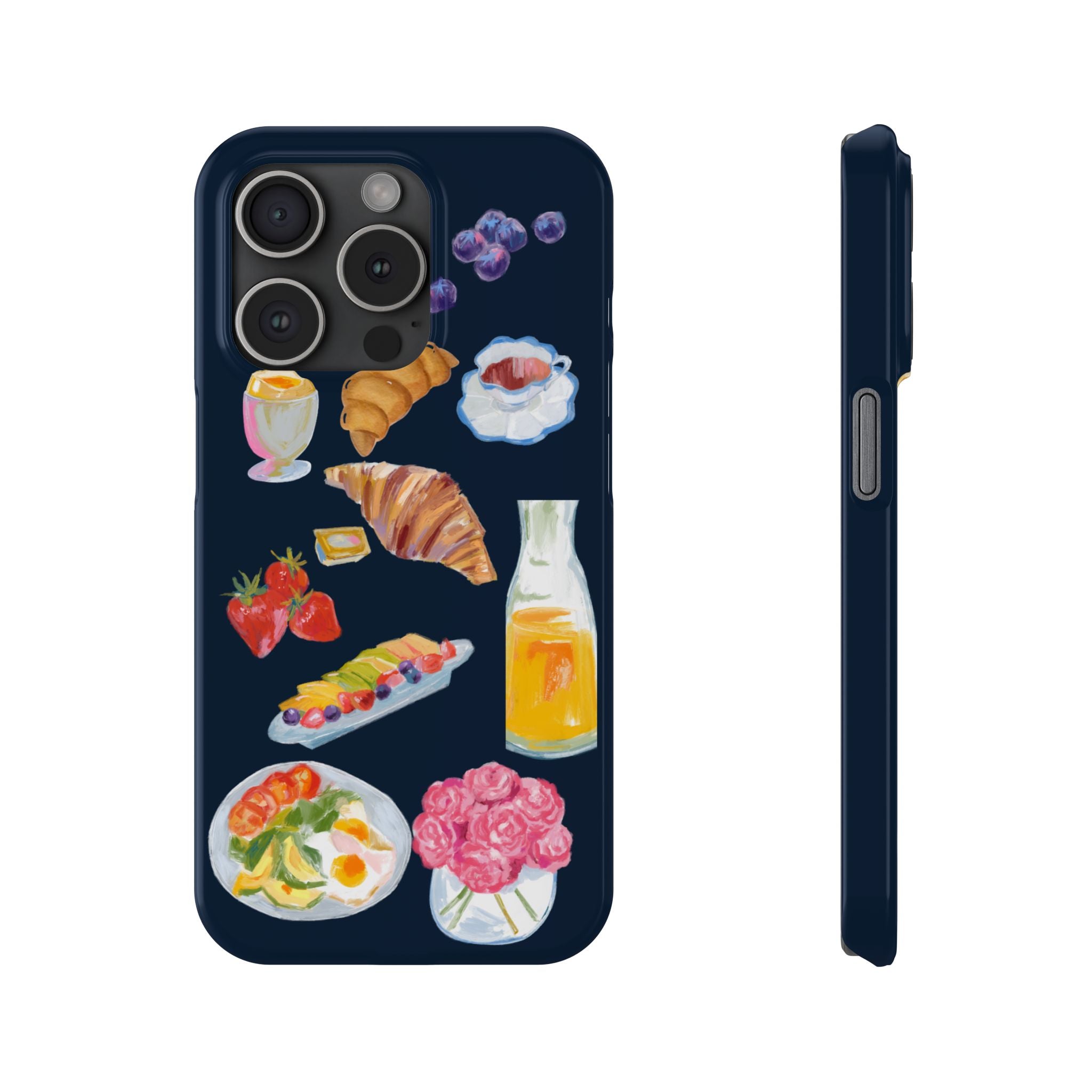 Brunch Icons Slim Phone Case — Croissant, Eggs & Juice Breakfast Design