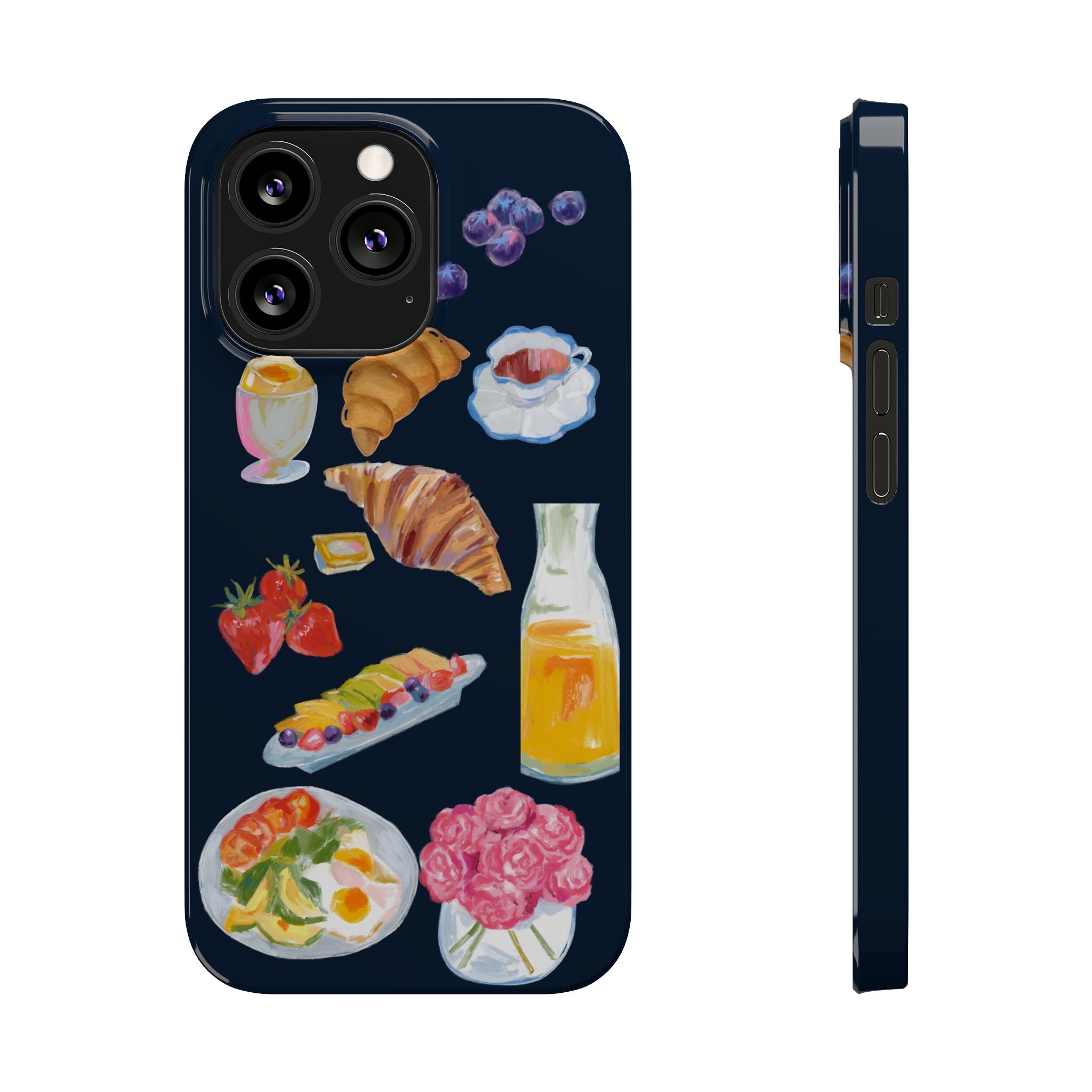 Brunch Icons Slim Phone Case — Croissant, Eggs & Juice Breakfast Design