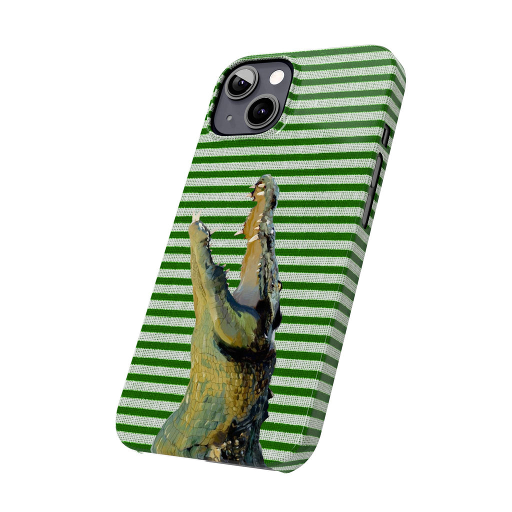 Alligator Stripes Slim Phone Case — Green Striped Gator Design