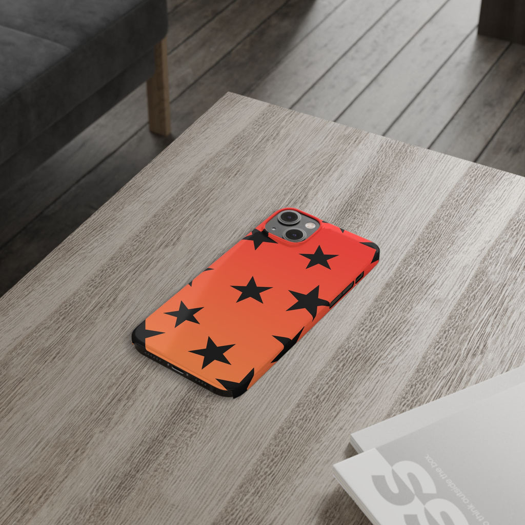 Star Pattern Slim Phone Case — Gradient Orange Red with Black Stars