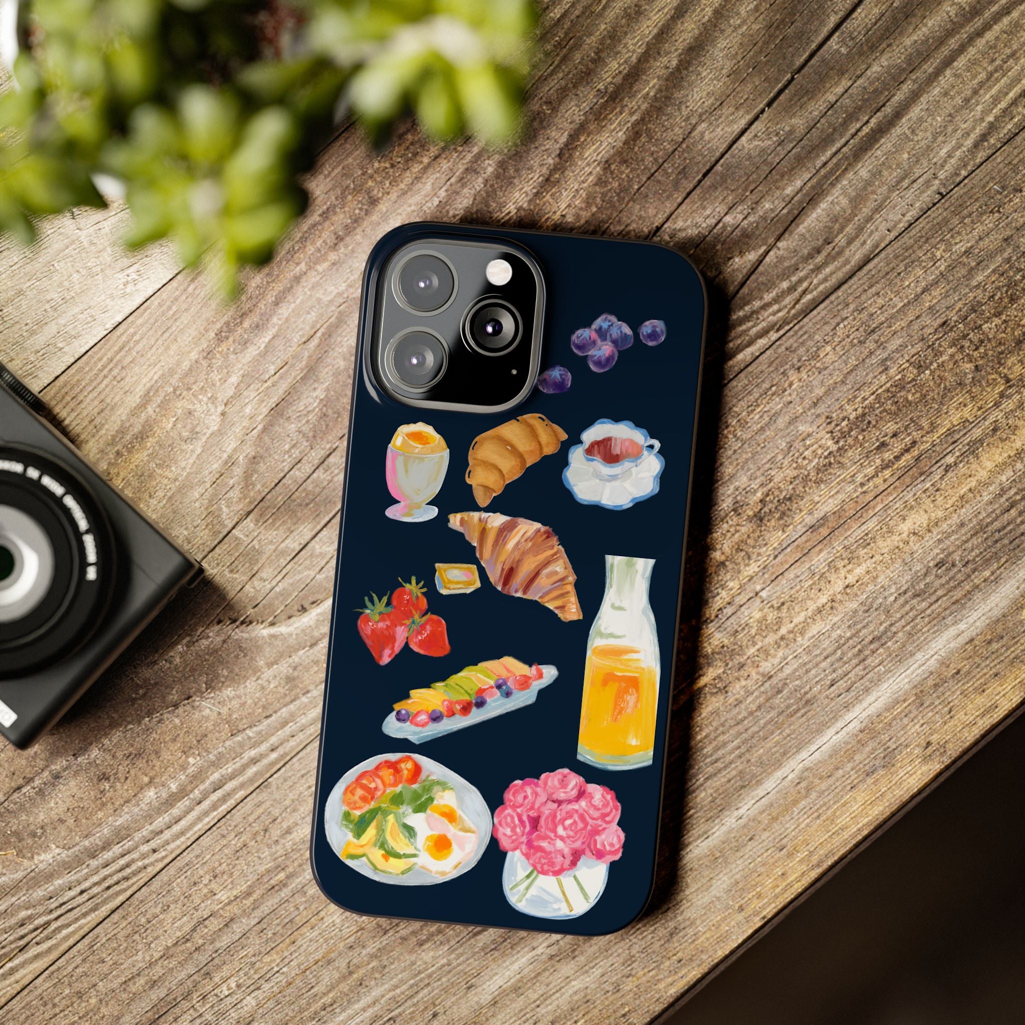 Brunch Icons Slim Phone Case — Croissant, Eggs & Juice Breakfast Design
