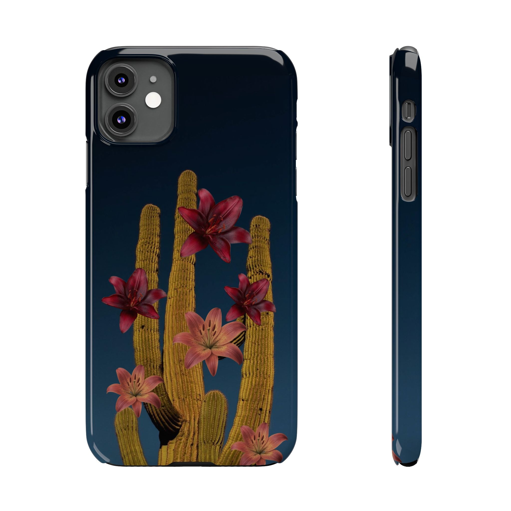 Cactus Bloom Slim Phone Case — Desert Floral Night Design